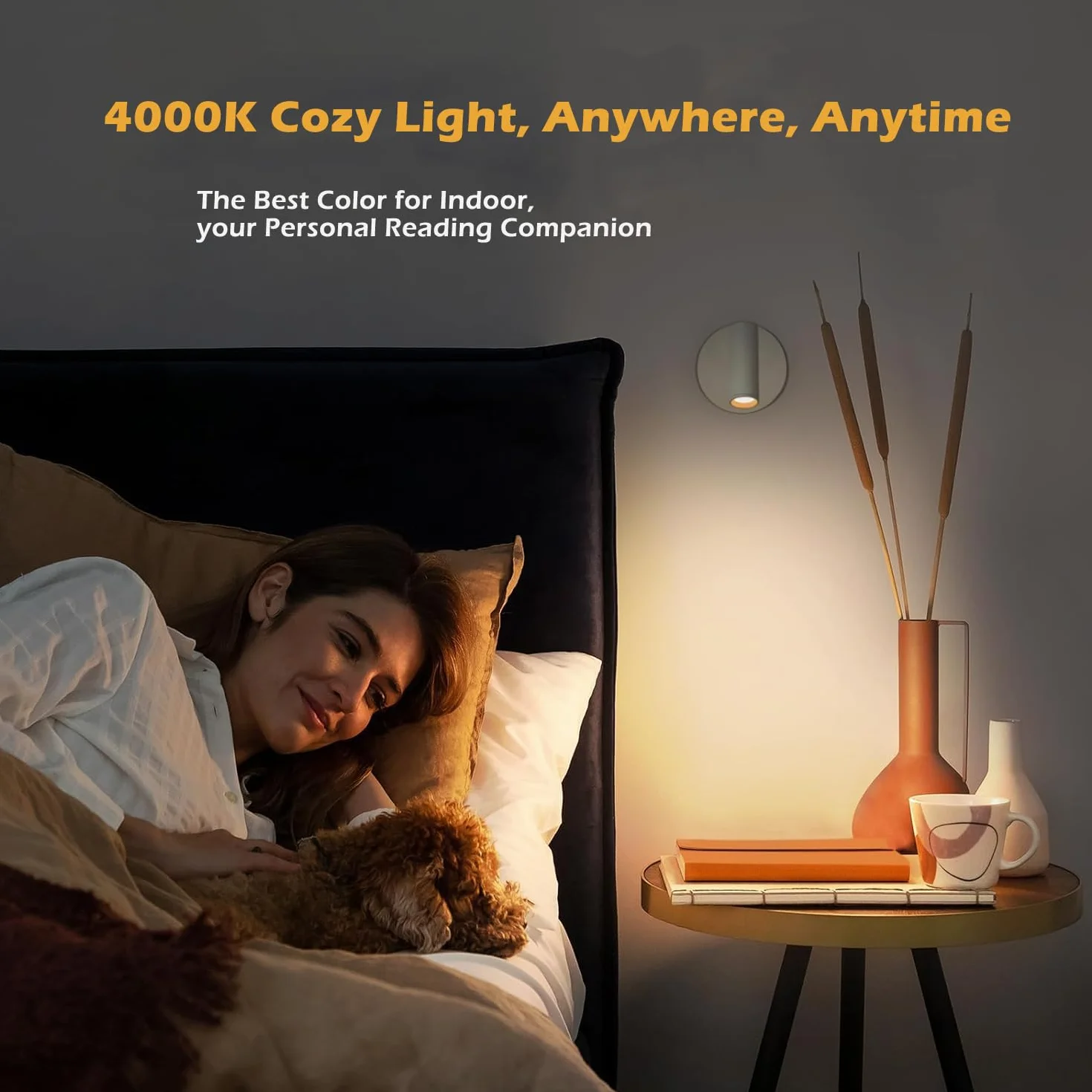 Cefrank Ściemnialny Bezprzewodowy Reflektor LED na baterie 4000K 2000mAh Czas pracy 320° Obrotowy 1 sztuka Biały, Lampy do czytania - Montowane na biurkach, szafkach, łóżkach