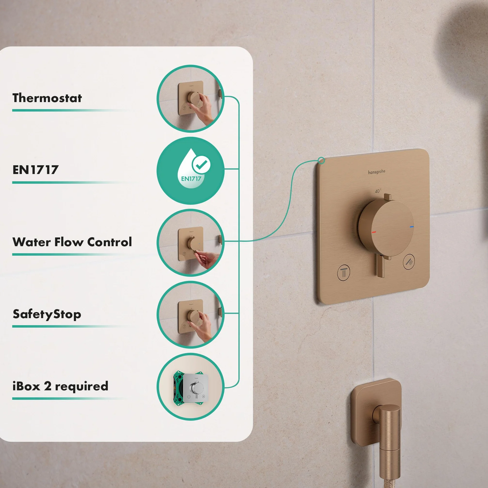 hansgrohe Ecostat Comfort Q - termostat prysznicowy podtynkowy z kombinacją bezpieczników, armatura prysznicowa z blokadą bezpieczeństwa (SafetyStop) w temperaturze 40°C, termostat dla 2 odbiorników