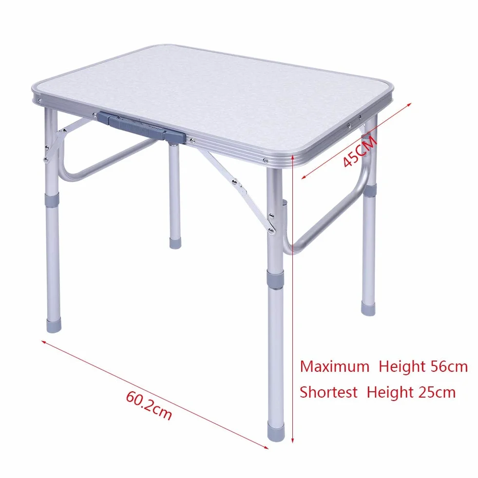 Przenośny składany stół kempingowy, regulowana wysokość 25-56 cm, aluminiowe biurko kempingowe, nierdzewne i odporne na korozję, 60,2 x 45 x 56 cm,