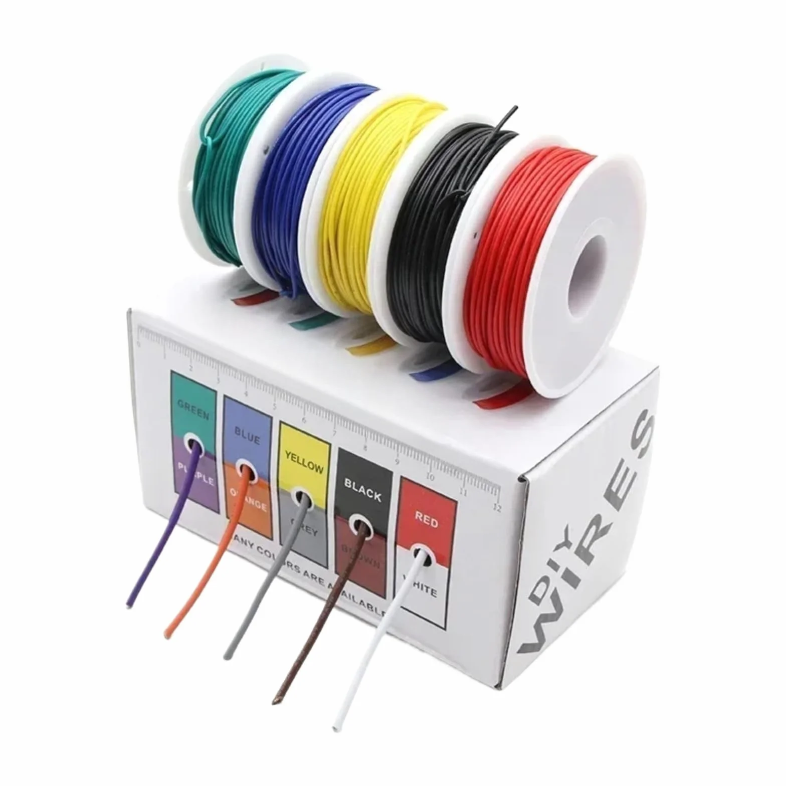 Zestaw 5 mieszanych kolorów UL1007 izolowane kable miedziane PCW 30/28/26/24/22/20/18/16 AWG PCB (Boxed 2; 2 boxes; 28AWG 20 m x 5 rolek)
