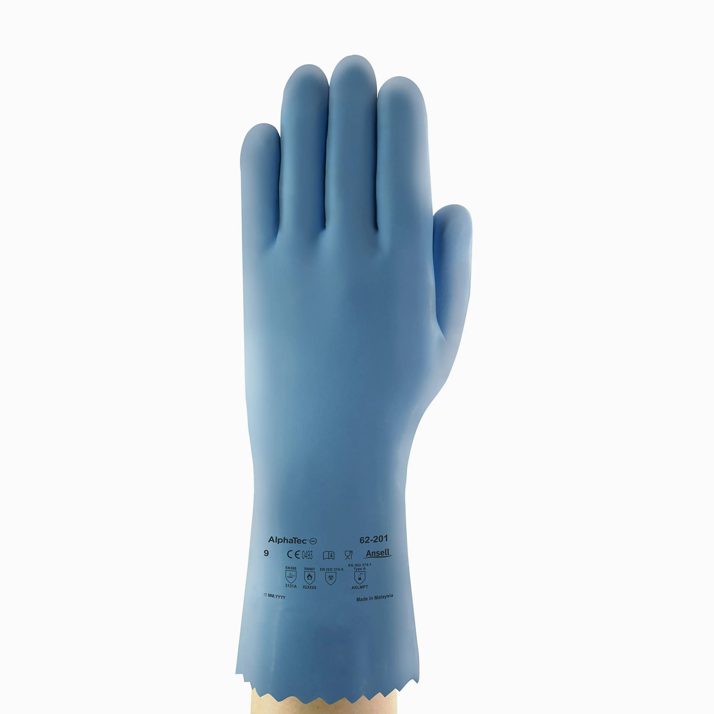 ANSELL ALPHATEC 62-201 Lateksowe rękawiczki jednorazowe, ochrona chemiczna i mechaniczna, komfort i elastyczność wysoka, wysokiej jakości rękawiczki jednorazowe, przemysłowe EPI, niebieskie,S (12 par)