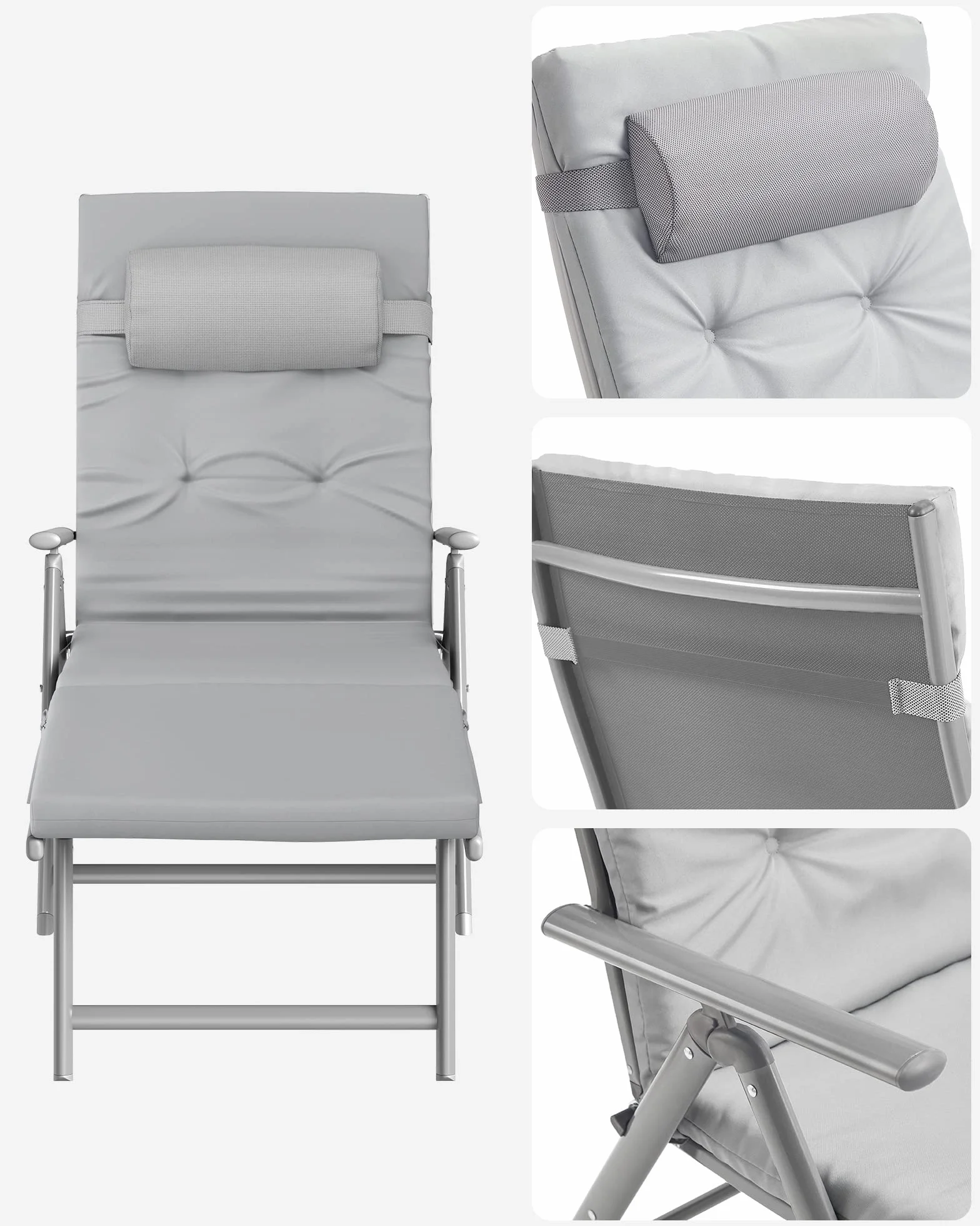 SONGMICS GCB24GY Leżak do opalania składany z materacem 6 cm, aluminium nierdzewne, obciążenie 150 kg, szary