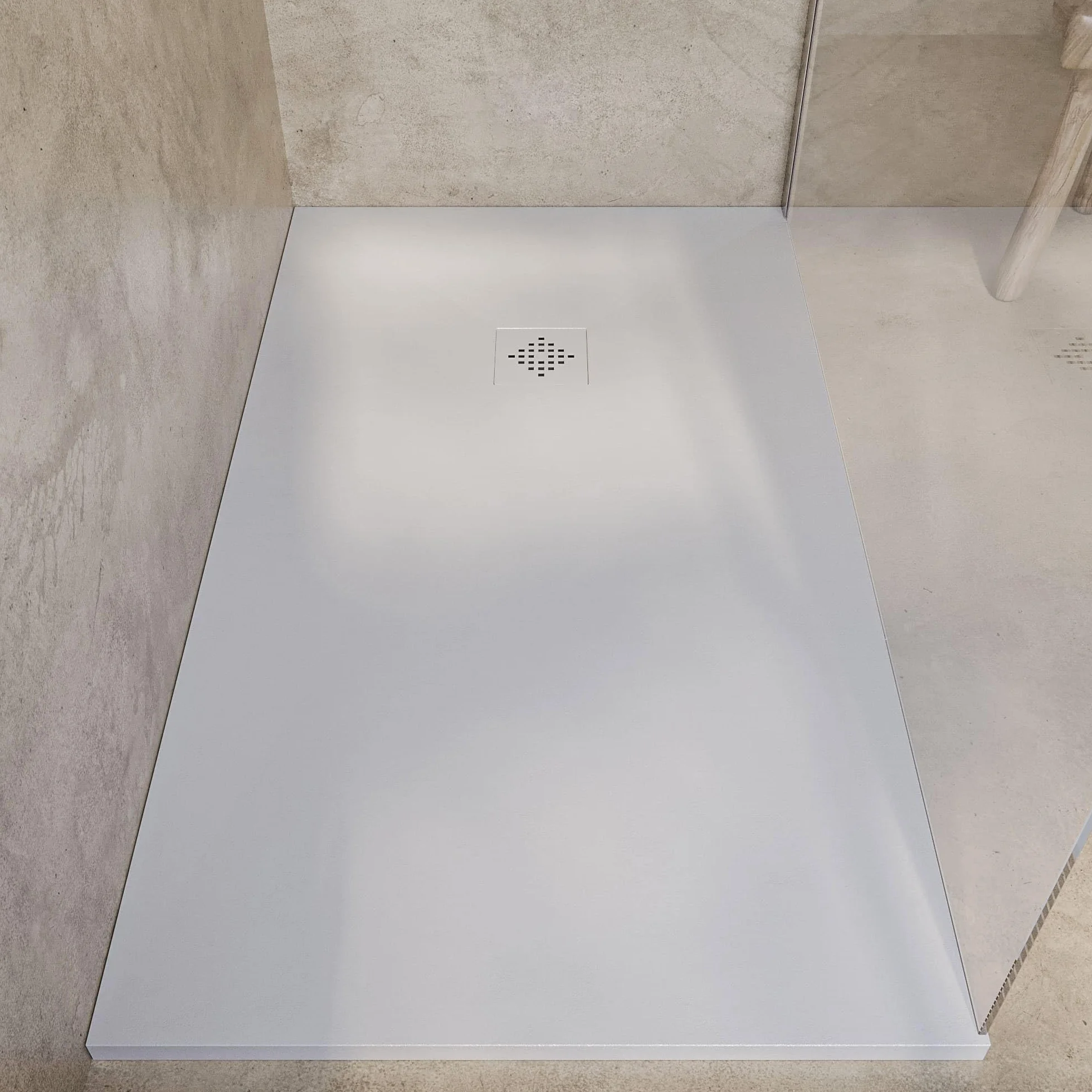 SOULHOME Brodzik prysznicowy– Żywica– Gel Coat– Gładka/Kamienna tekstura – Antypoślizgowy – Kolor złamana biel – 150x90- Niski 3 cm– Z dodatkowym syfonem – Standard