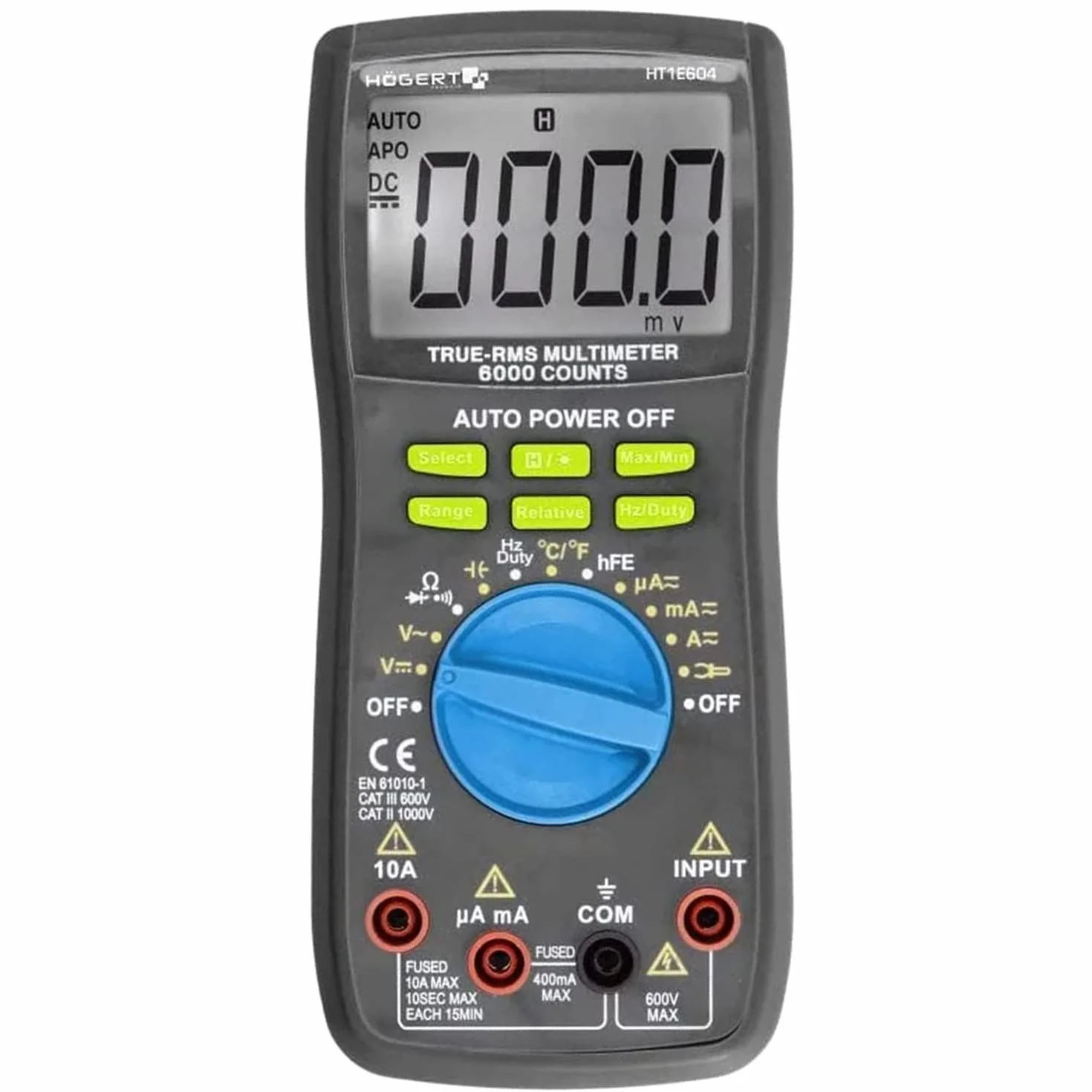 Högert Technik - Wielofunkcyjny cyfrowy miernik I multimetr do 600 V / 10 A I RMS I ekran LCD I gumowa powłoka I ergonomiczny i kompaktowy I łącznie z kablem pomiarowym I HT1E604