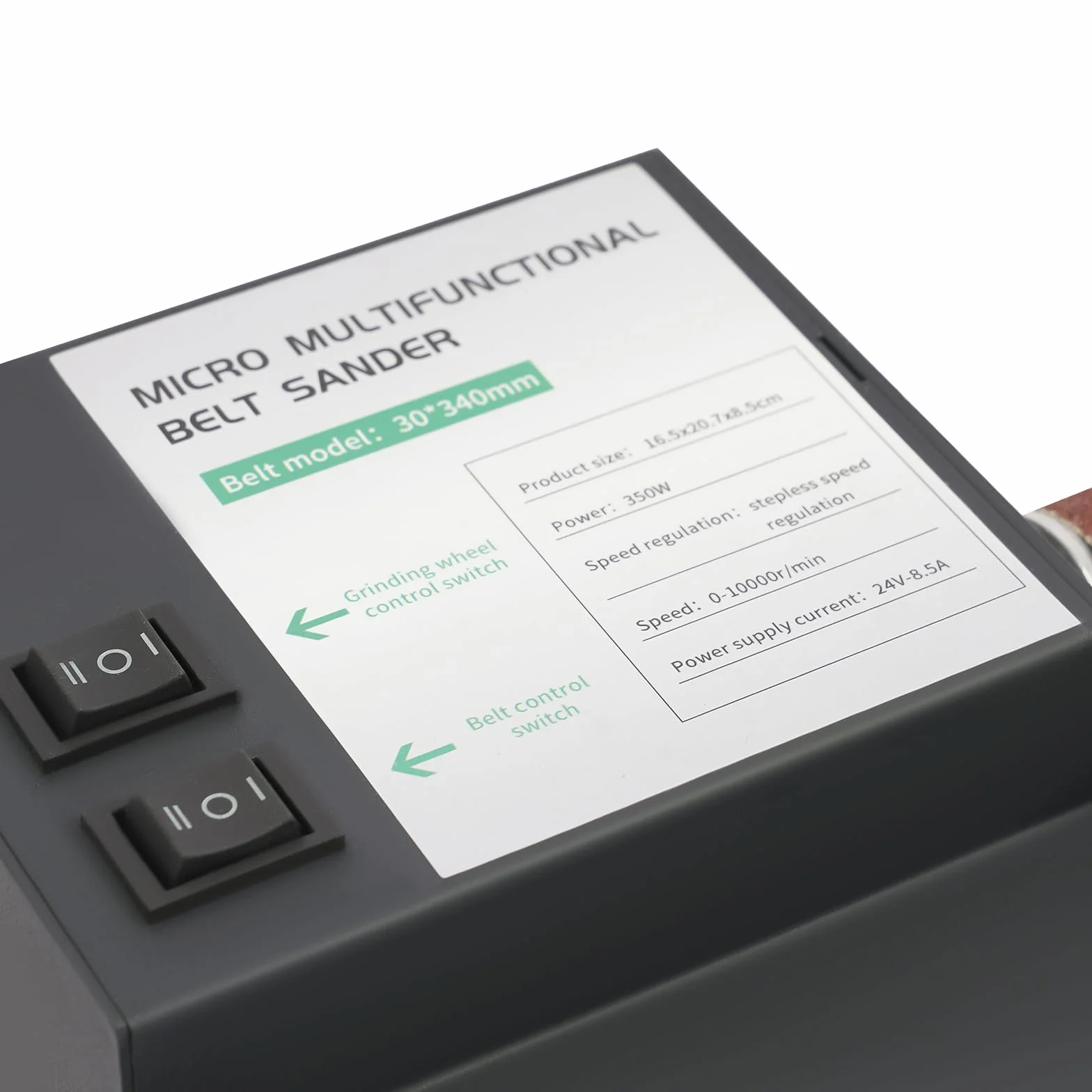 Stojąca szlifierka taśmowa, elektryczna szlifierka taśmowa, dwa silniki, dwa przełączniki, wydajny silnik miedziany (350 W), wielofunkcyjna