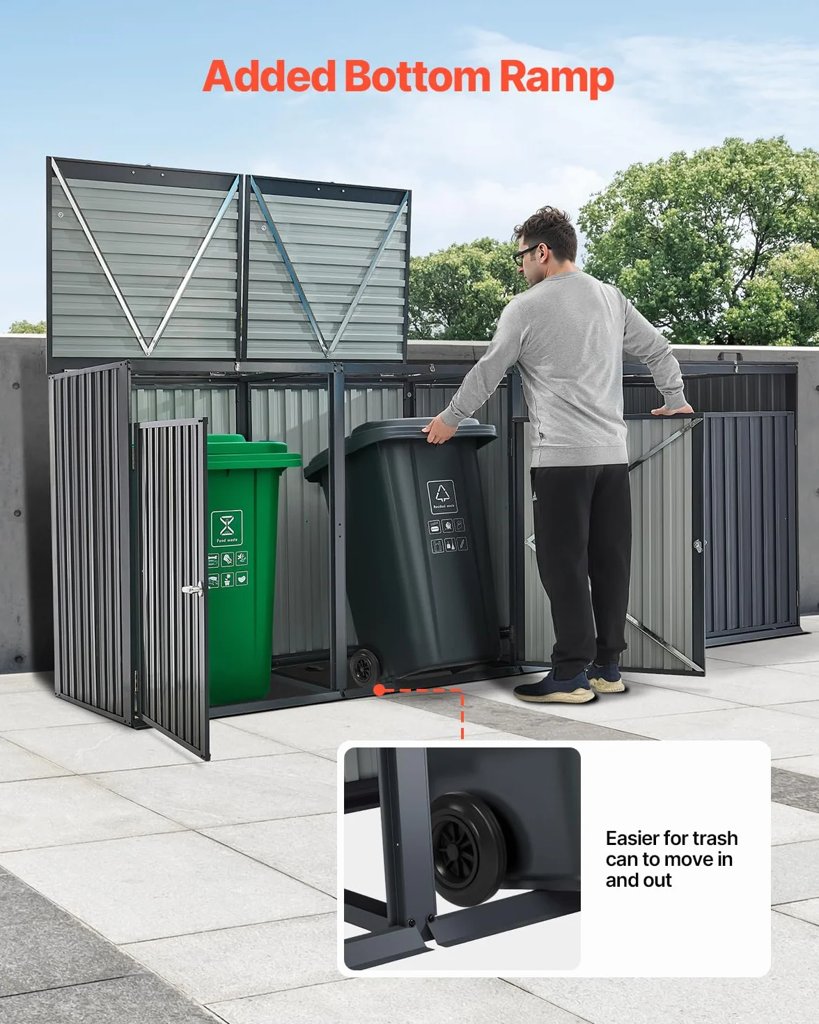 VEVOR Kosz na śmieci 4 x 130 cm stal ocynkowana zamykana szopa na śmieci
