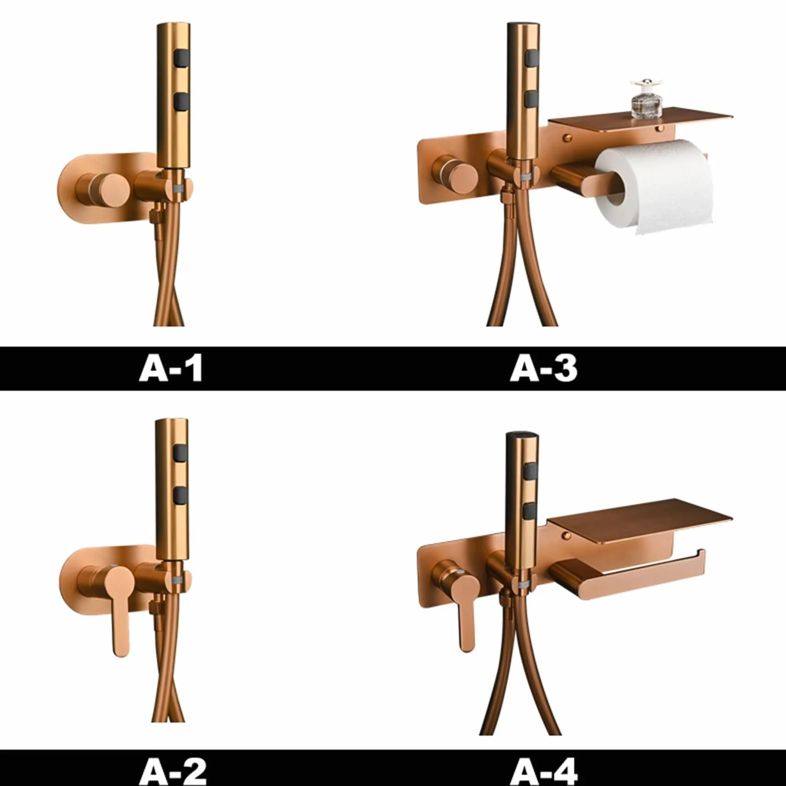 Bateria bidetowa w kolorze różowego złota, przenośna głowica prysznicowa do łazienki z pokrywką i uchwytem na papier toaletowy. (Long Handle b)