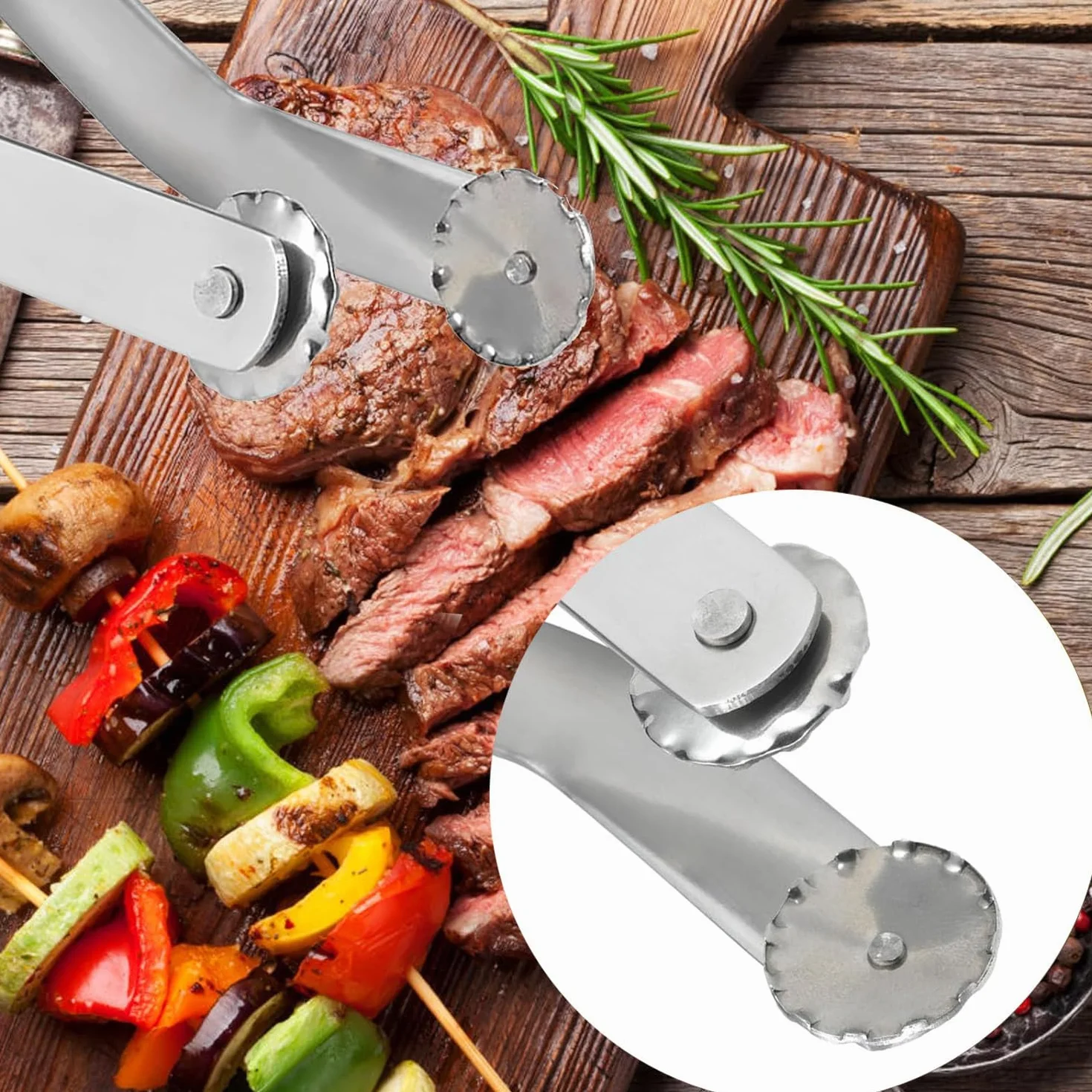 LATRAT Szczypce do kiełbasy BBQ, 38 cm szczypce do grilla, szczypce do obracania kiełbasy BBQ do gotowania