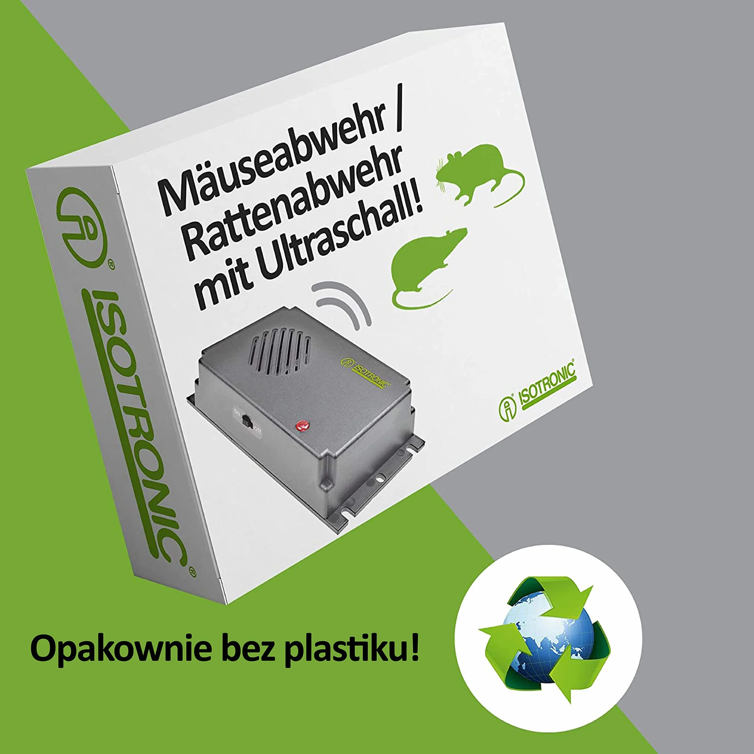 ISOTRONIC 2-częściowy zestaw ultradźwiękowych odstraszaczy myszy i szczurów zasilany bateriami