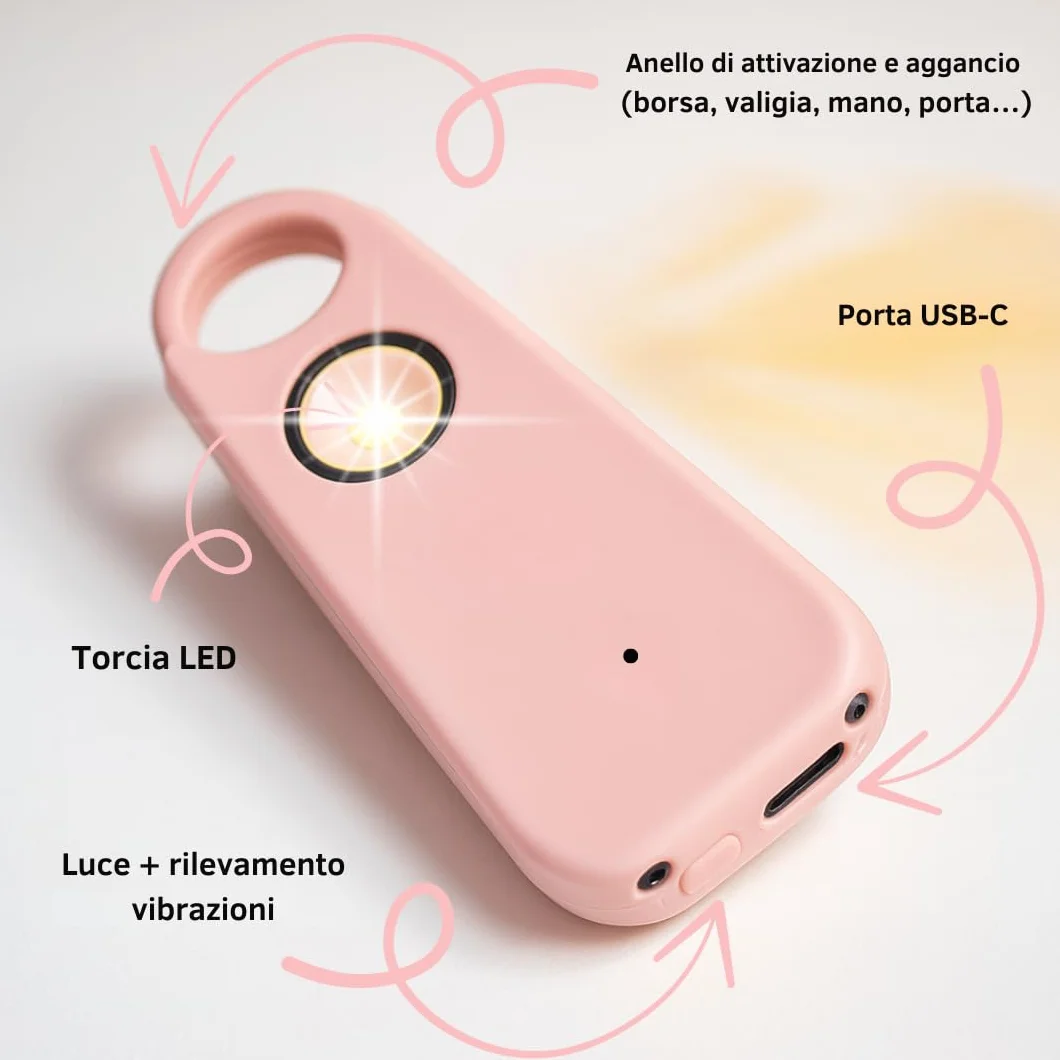 VOLTEK gwizdek i alarm osobisty (niebieski) kobieta obrona + detektor samoobrony drzwi i okien, alarm, mini autonomiczny + gwizdek osobisty awaryjny potężna lampa 135 dB, USB-C, przewodnik