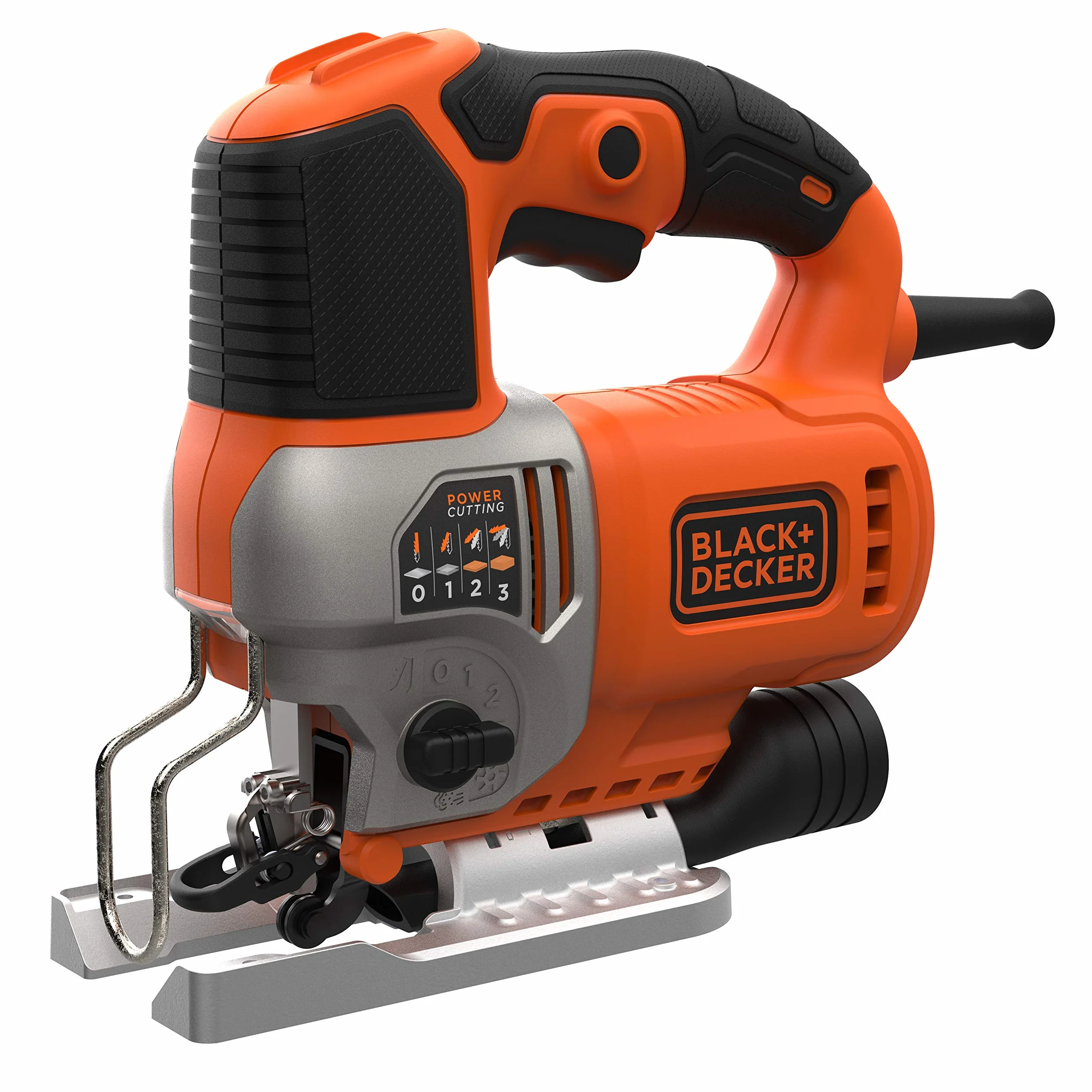 Black + Decker Elektroniczna wyrzynarka wahadłowa (650 W, 3 poziomy skoku, zmienna liczba skoków, głowica piły z odlewu ciśnieniowego, urządzenie do odsysania pyłu, do cięcia prostych, krzywych i skośnych) Bes610