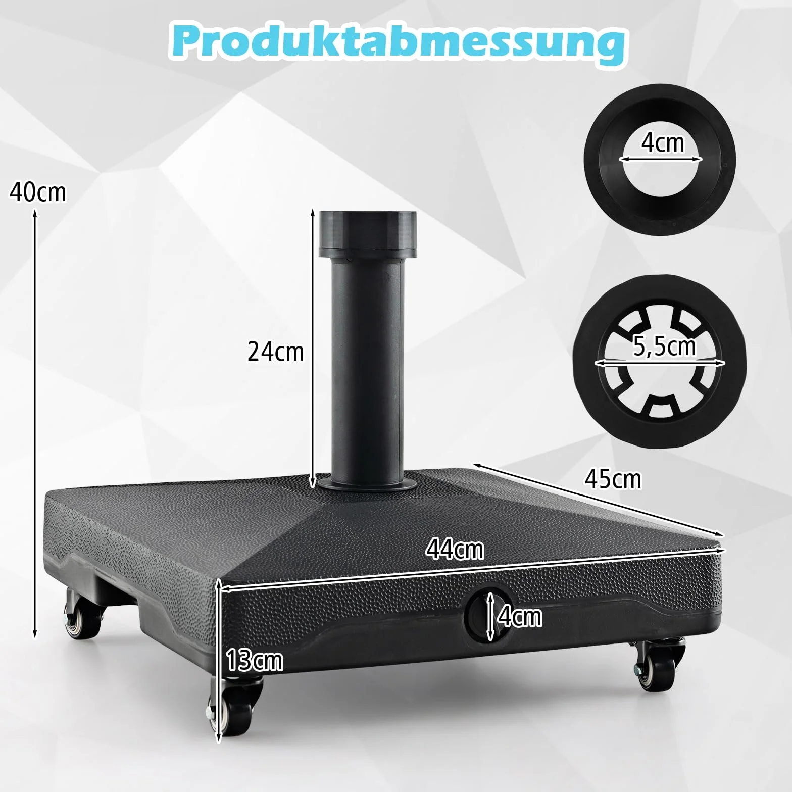 COSTWAY Stojak na parasol przeciwsłoneczny z kółkami, do napełniania wodą lub piaskiem, 32/48 mm, czarny