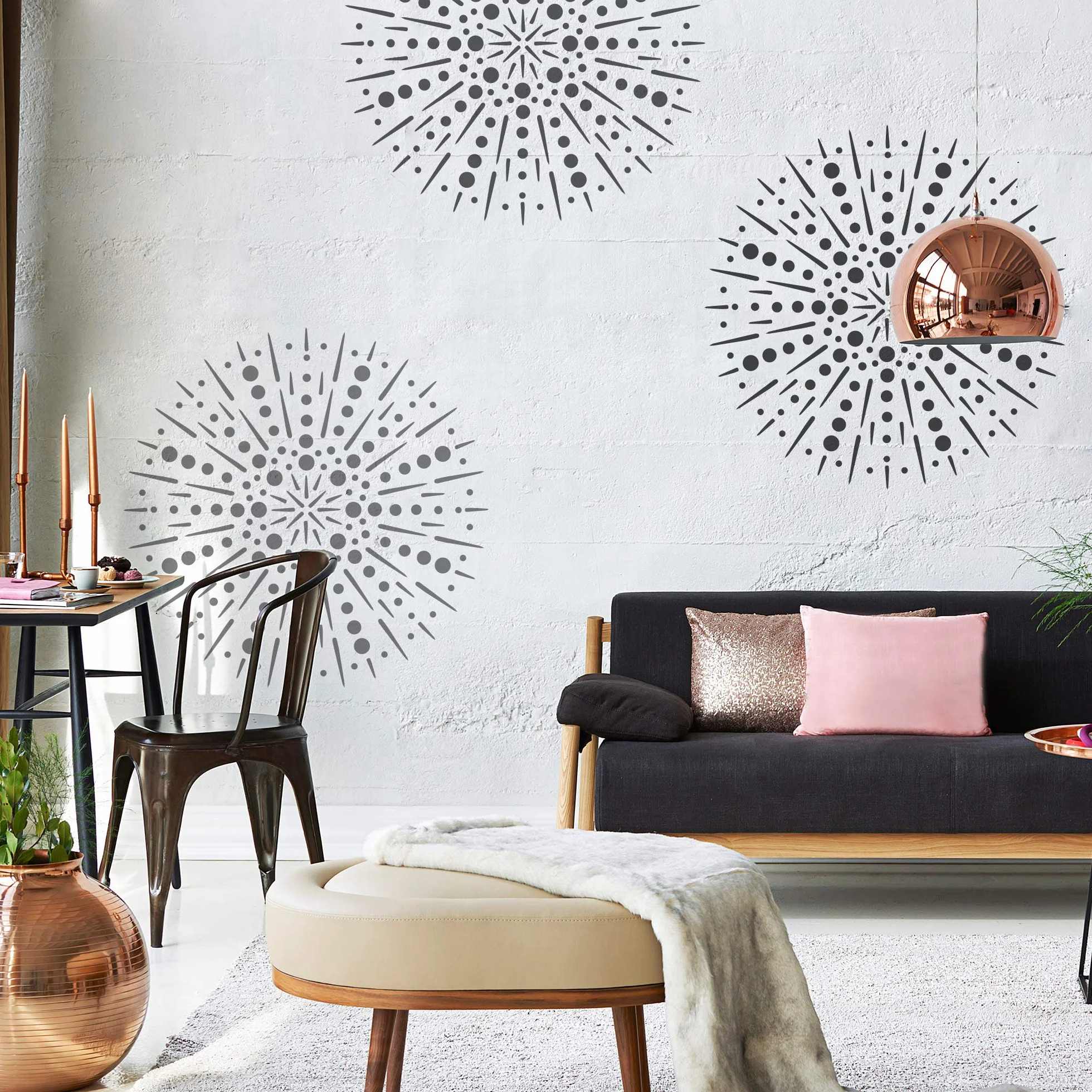 NAKLEO Mandala Szablon Malarski do Malowania Ścian Duży, 107 cm Kropka Koło Fajerwerki Geometryczny, Wielorazowy Wielokrotny Plastik, Wzór DIY Dom Dekoracje, Papier Ściany Tkaniny Drewno Meble