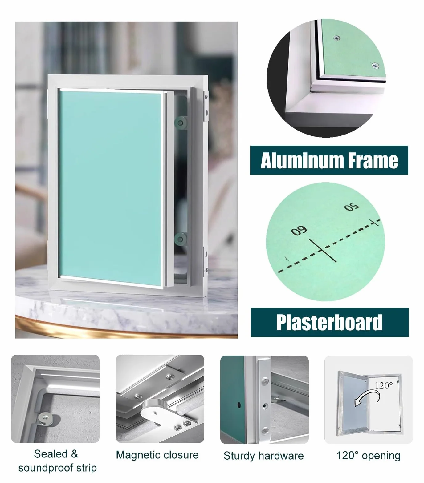 Hiccess Panel do płyty gipsowo-kartonowej, aluminiowej czapki inspekcyjnej na ścianę i sufit, 75 x 85 cm, łatwa do zainstalowania
