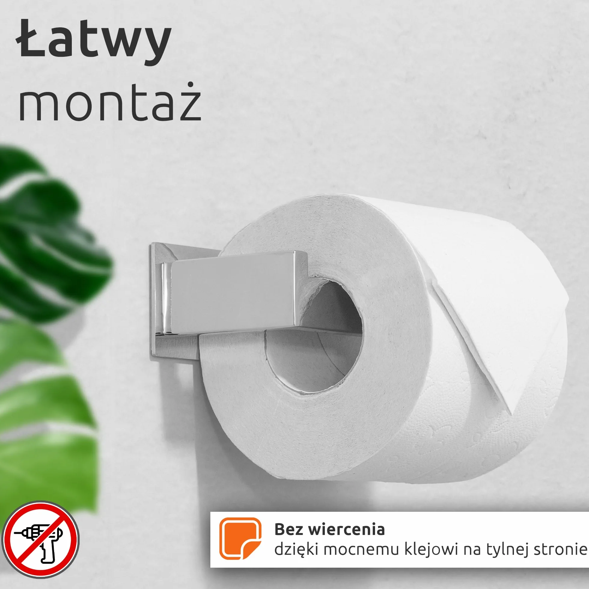 ECENCE Uchwyt na papier toaletowy bez Wiercenia samoprzylepny stali nierdzewnej 304 + Materiał montażowy, Uchwyt na rolkę papieru toaletowego łazienki, chrom