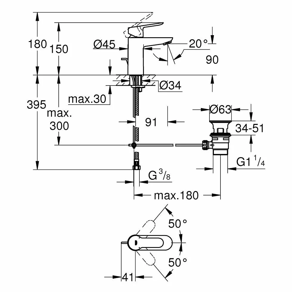 Grohe Bauedge Bateria, Srebrny, ‎38.2 x 16.2 x 7 cm; 1.4 kg