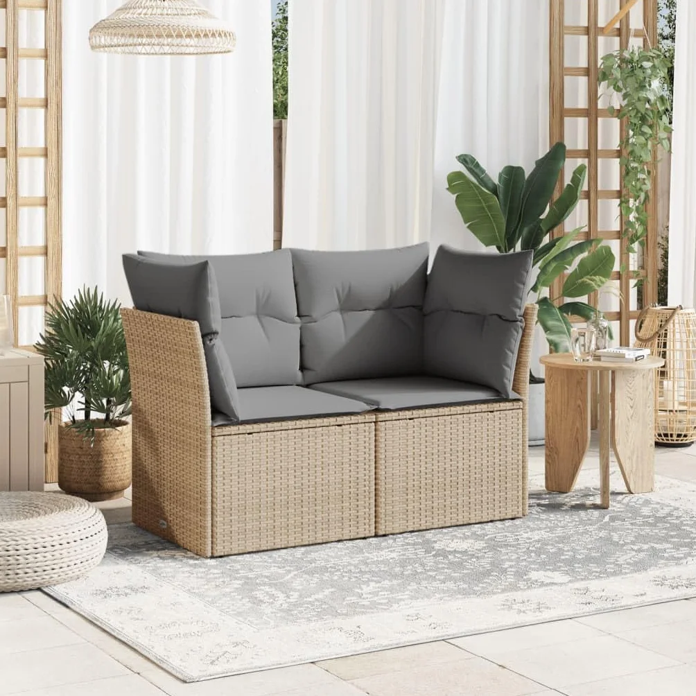vidaXL Sofa ogrodowa z poduszkami, 2-osobowa, beżowa, polirattan, kanapa ogrodowa, siedzisko ogrodowe, 2-osobowa sofa ogrodowa, kanapy ogrodowe