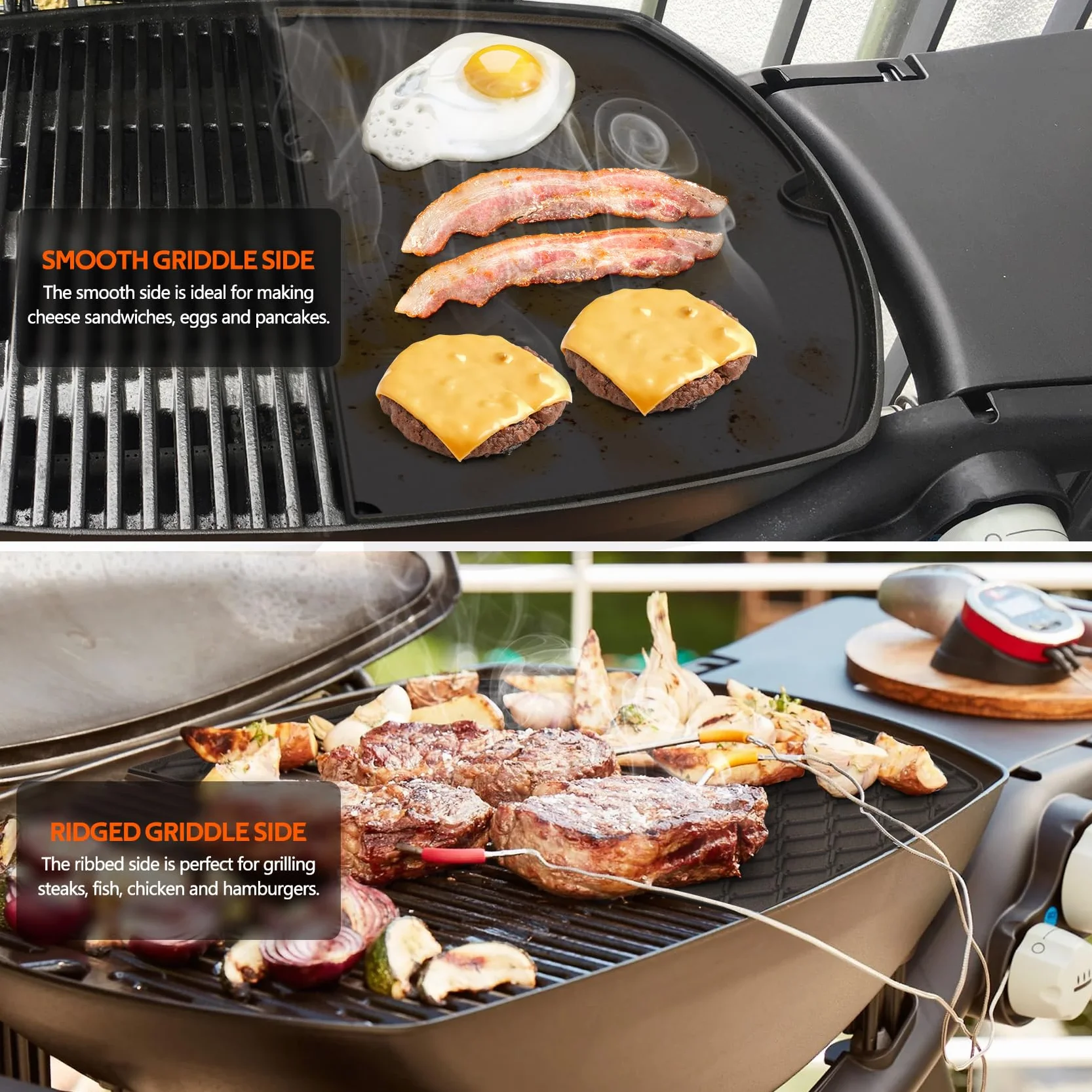 onlyfire 6506 Żeliwna płyta grillowa do grilla gazowego Weber Q300, Q320, Q3000, Q3100, Q3200, Q3400, Series 44,45 x 31,5 cm, akcesoria do płyt grillowych, patelnia grillowa, części zamienne do Weber