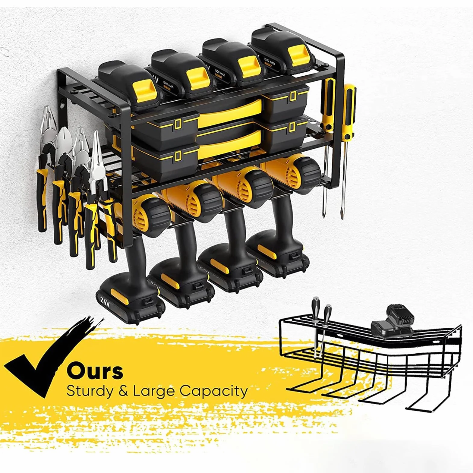 Yosoo Health Gear Organizer na Wiertła, Uchwyt ścienny do żelaznego Uchwytu na wiertarkę, Stojak Narzędzia o Udźwigu 150 Funtów z półką i Uchwytami Bocznymi, 16,54 X 7,87 X 8,66 Cala do