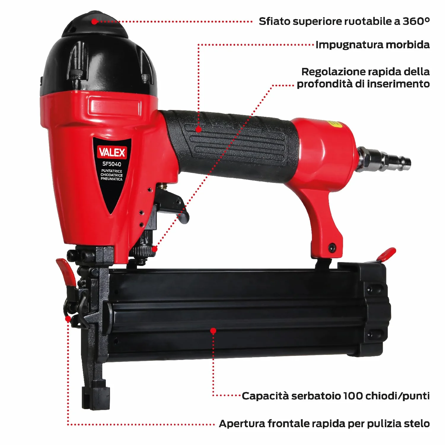 Valex 1554010 Wskaźnik Gwoździarka Pneumatyczna, Czerwony