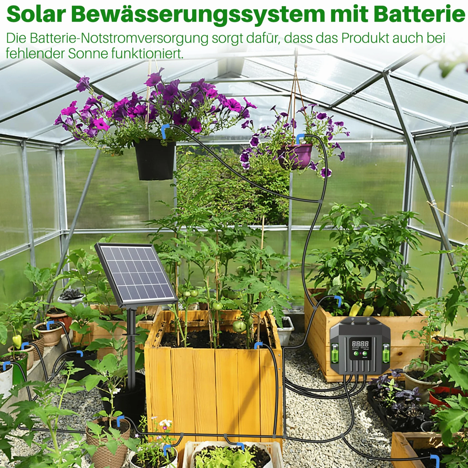 Biling Solarny system nawadniania na balkon, 2,5 W, 15 m, solarny system nawadniania ogrodu, automatyczne nawadnianie, system nawadniania solarnego do roślin ogrodowych