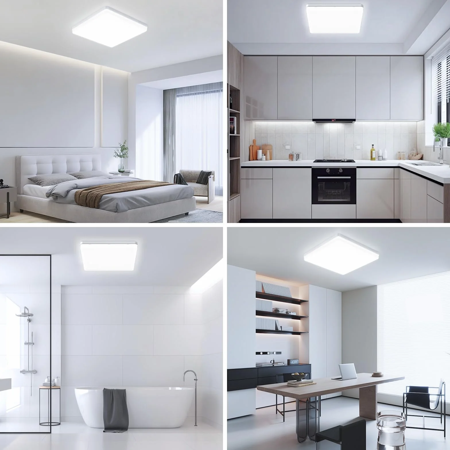 EASY EAGLE Lampa sufitowa LED 48 W, 4800 lm, 6500 K, super jasna, kwadratowa lampa sufitowa LED, IP44, wodoodporna lampa łazienkowa do salonu, sypialni, kuchni, jadalni, biura, korytarza, 30 cm