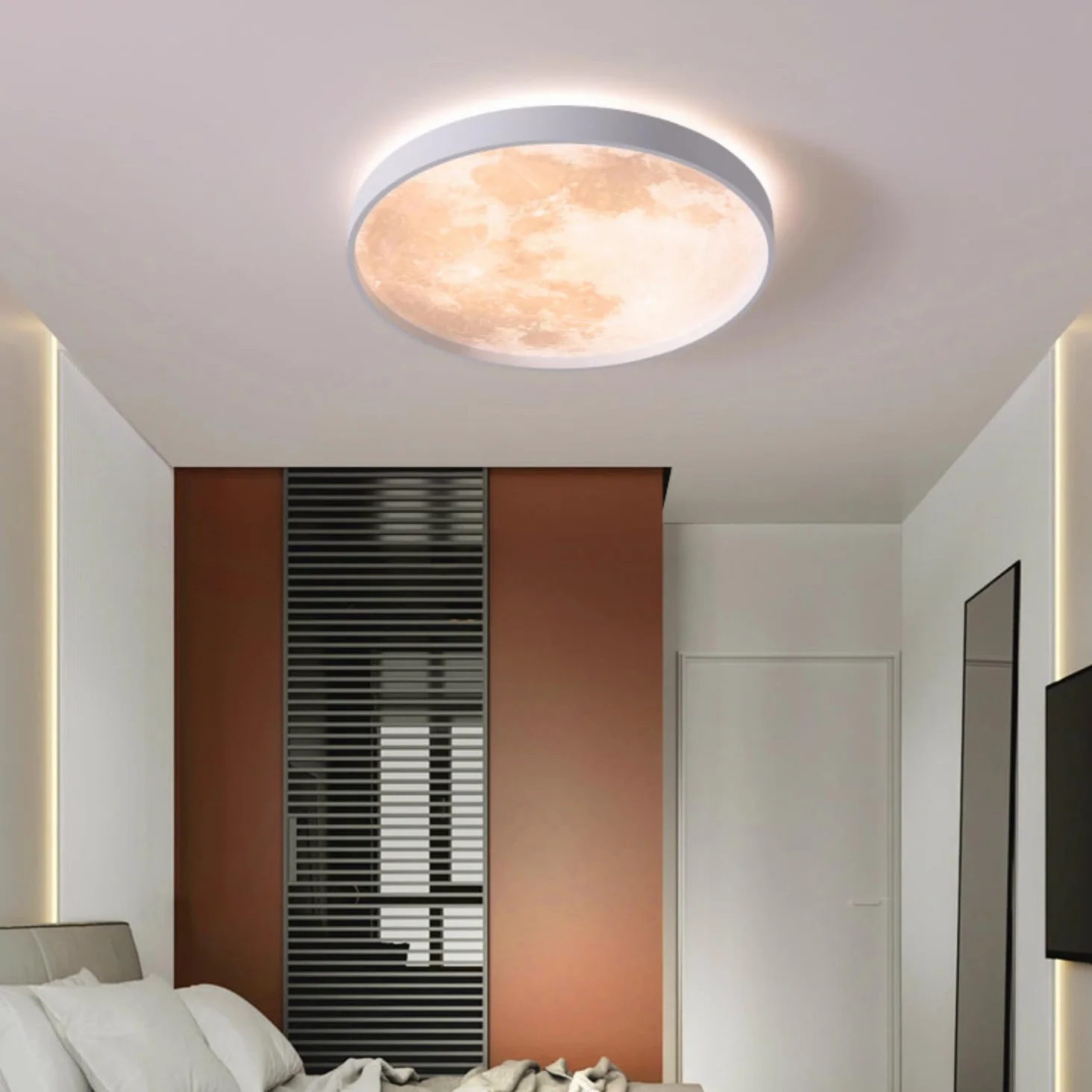 Lampa sufitowa LED księżycowa, bardzo cienka, okrągła, symulacja, księżyc, żyrandol, przedpokój, do sypialni, salonu, chłopców, dziewcząt, sypialni, 33 cm, 13,1''
