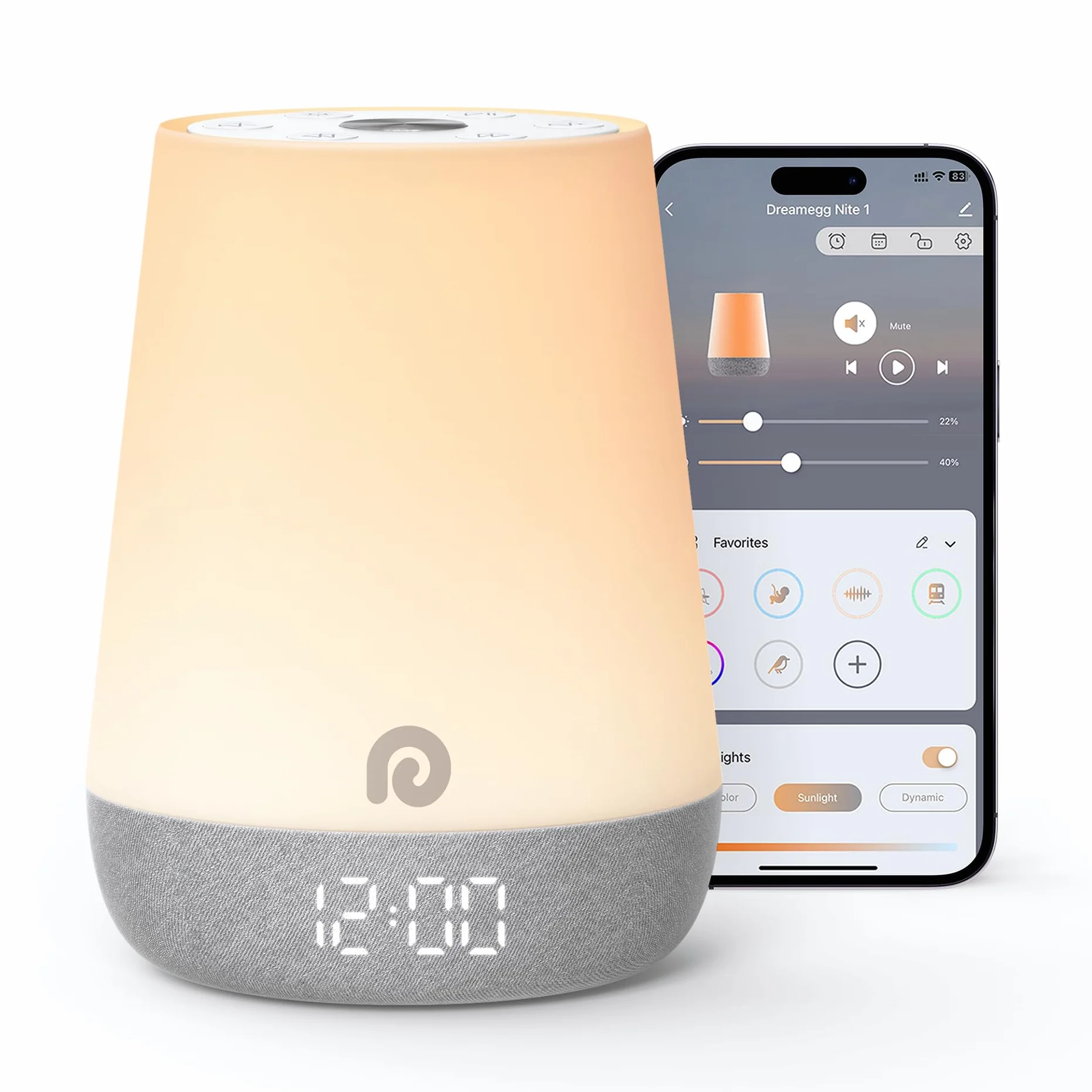 Dreamegg Nite 1 Maszyna Biały Hałas Dziecko Zegar Wzmacniacz Nawyków Uśpienia, Kontrola App Dźwięk Biały Dziecko z 34 Dźwiękami Kojący, Naturalne Światło Budzik, Zegarek dla Dzieci Muzyka Relaksująca