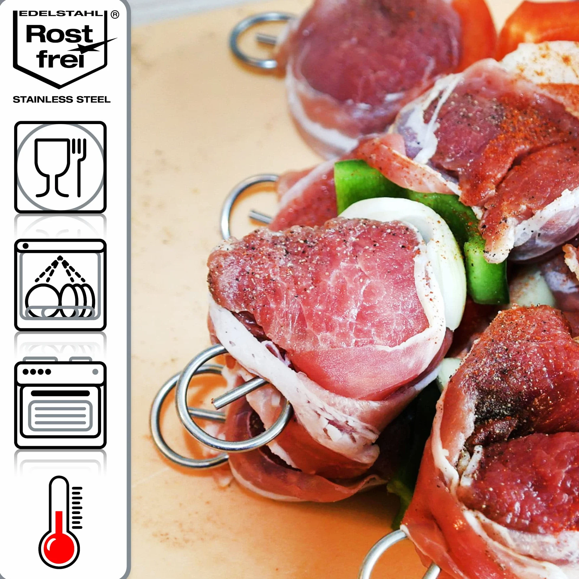 COM-FOUR® 16x szaszlyki ze stali nierdzewnej - szaszlyki miesne o dlugosci 30 cm - szaszlyki warzywne premium w zestawie (30cm - 16 sztuk)