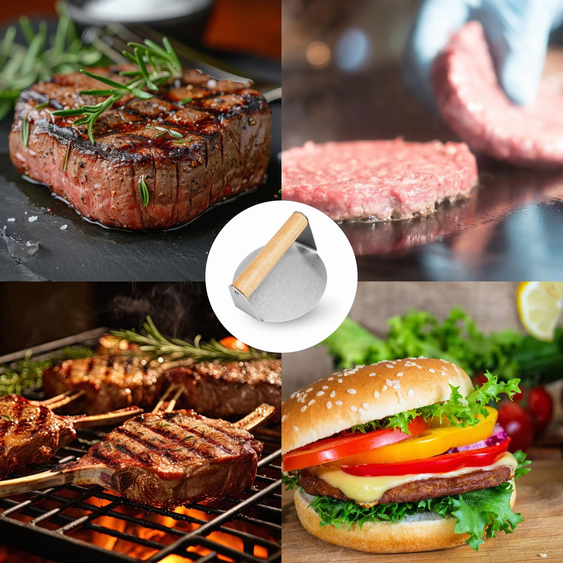 Prasa do burgerów ze stali nierdzewnej, 100 arkuszy papieru do pieczenia, płaski grill