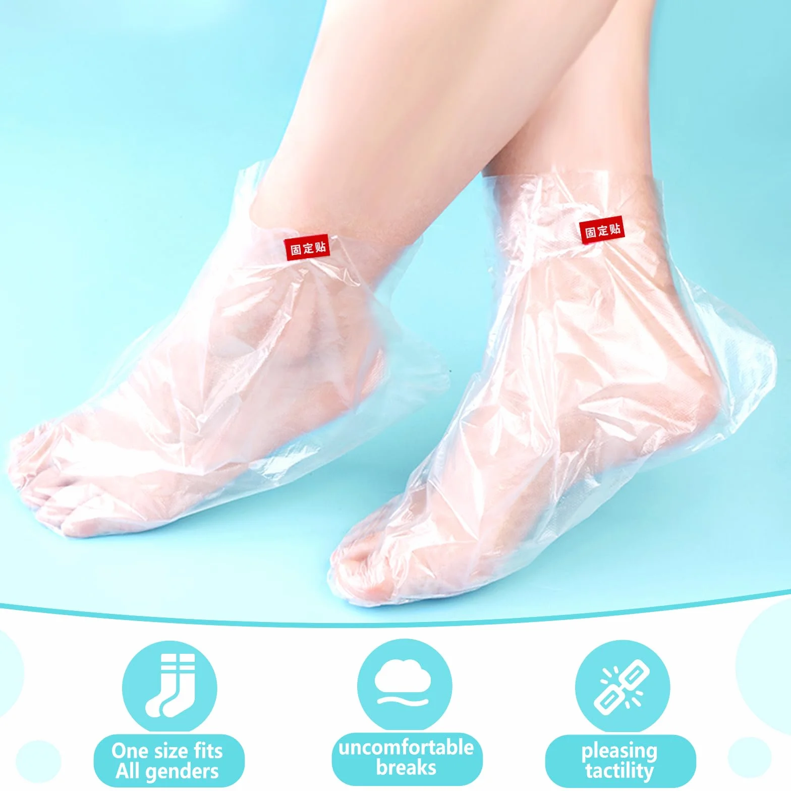 Qianyu 100 sztuk przezroczystych plastikowych butów jednorazowych z tworzywa sztucznego, maska na stopy, parafina, wosk, worki do kąpieli parafinowych do wosku Hot SPA, suche, popękane dłonie, stopy