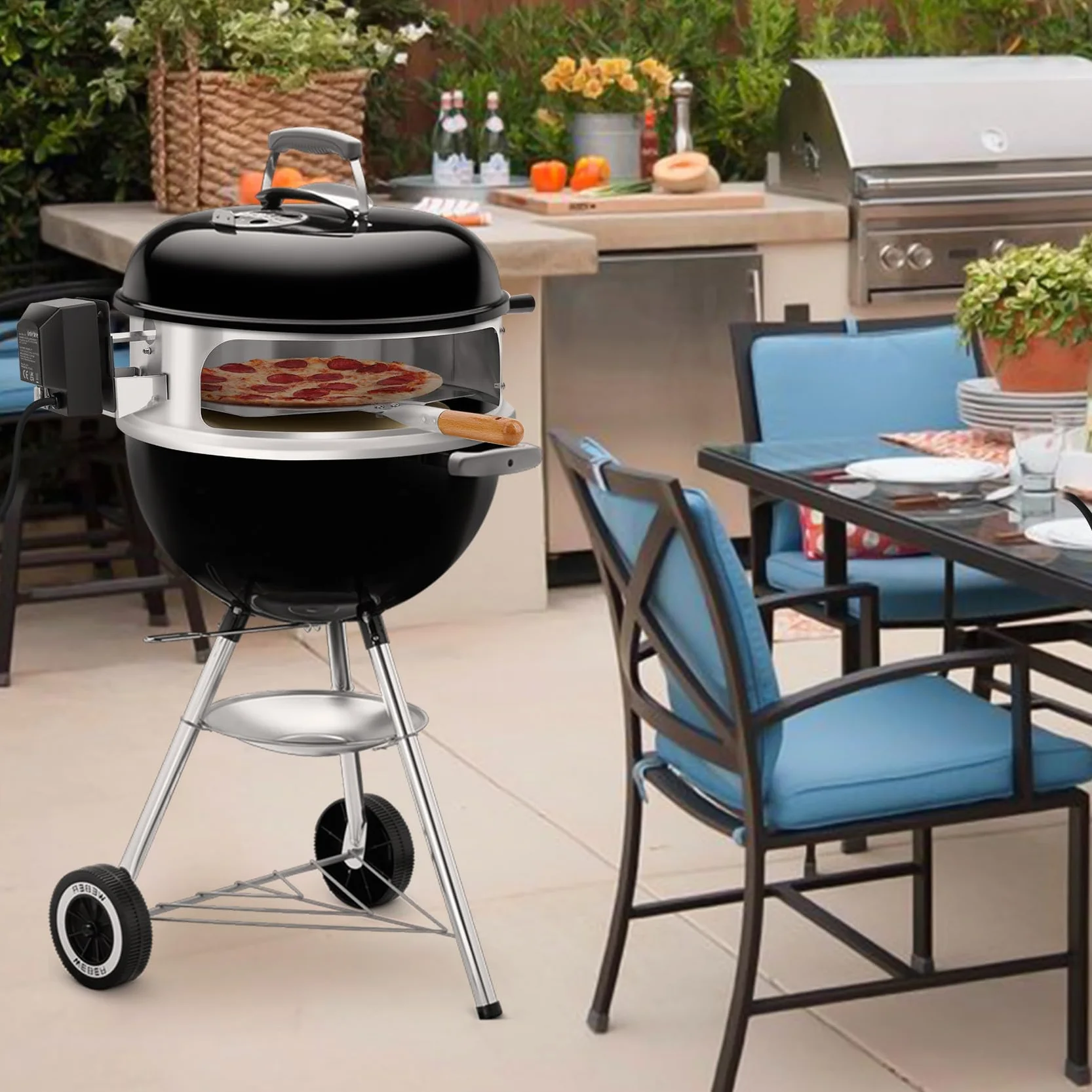 Onlyfire Zestaw PizzaRing ze stali nierdzewnej z rożnem do grilla Weber 47 cm