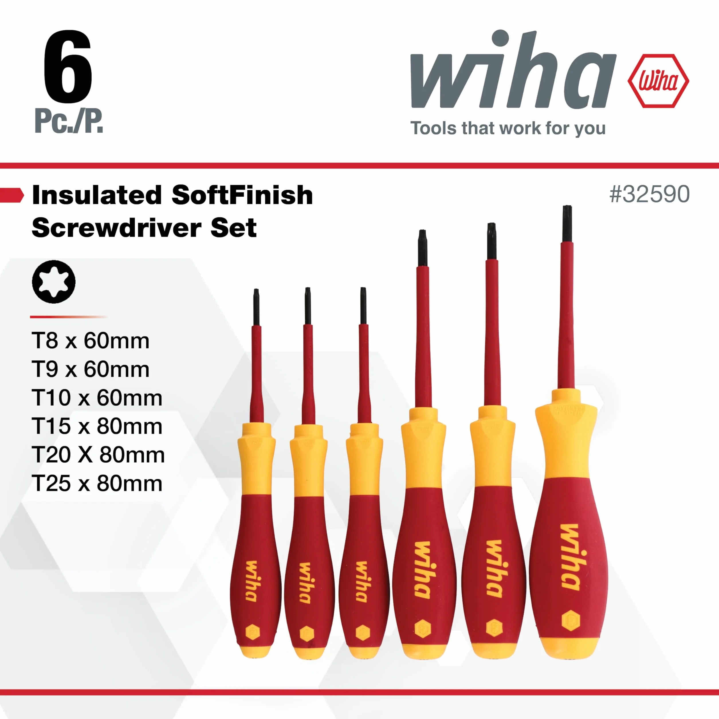 Wiha 32590 Zestaw wkrętaków Torx z uchwytem SoftFinish, 1000 V, 6 sztuk