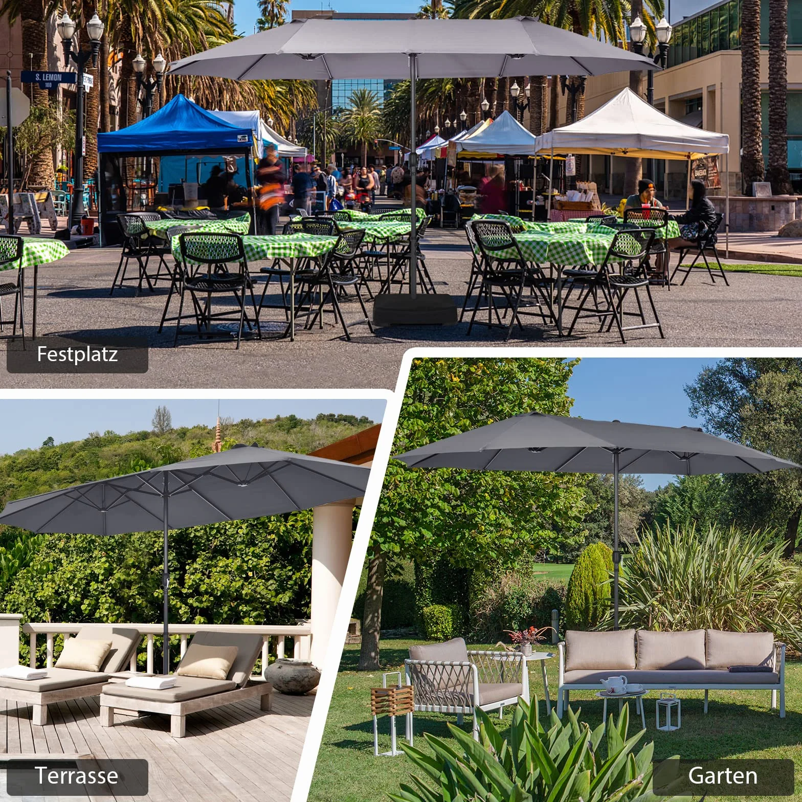 COSTWAY Podwójny parasol przeciwsłoneczny 470 x 280 cm duży rozmiar XXL ochrona UV parasol ogrodowy z korbą ręczną