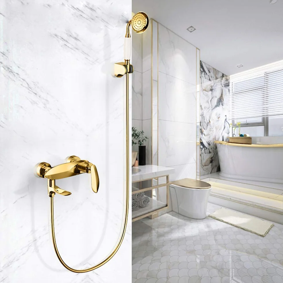 Bateria Wannowa Ścienna Bath Gold Bateria Wannowa Z Mieszaczem, Prysznic Z Słuchawką, Luksusowy Zestaw Prysznicowy