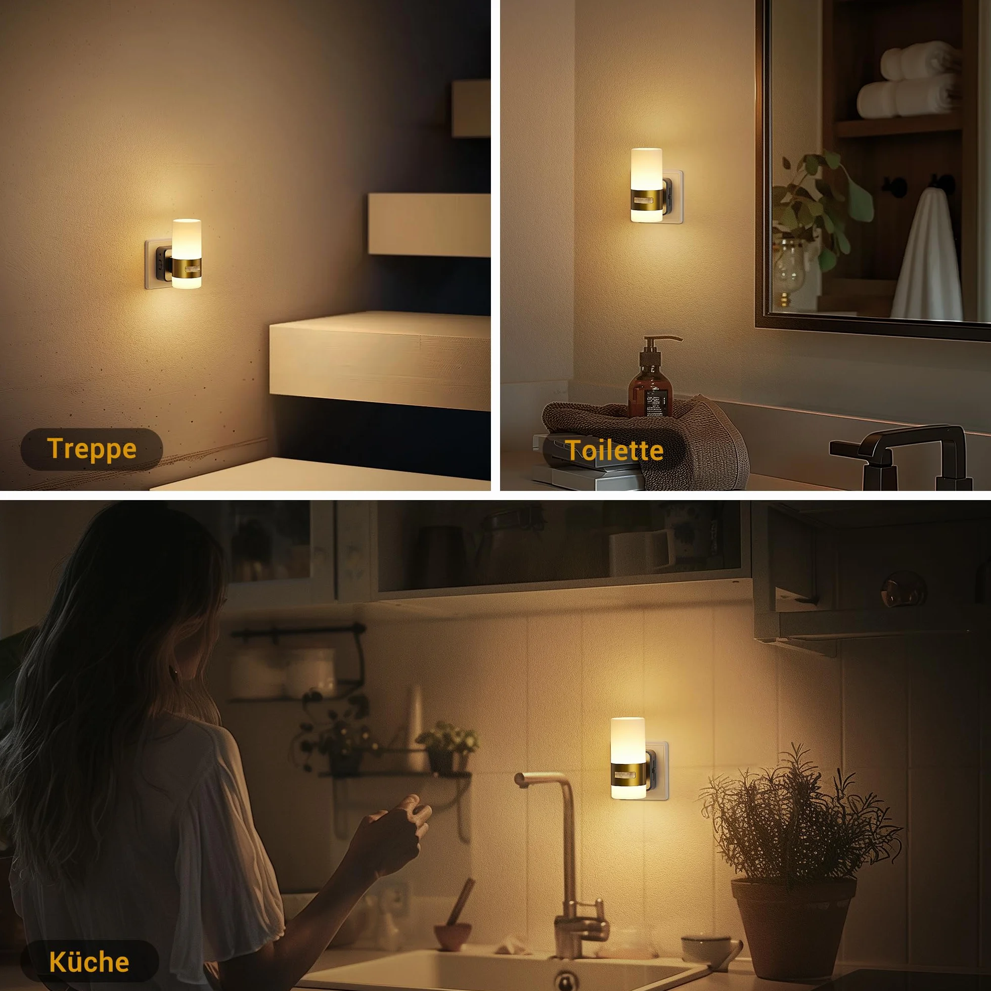 Jandcase Lampka Nocna z Czujnikiem Ruchu, Lampka Nocna dla Dzieci z Możliwością Ściemniania, 3 Tryby (Auto/On/Off), 3000k Ciepła Biel, Lampka Nocna Led do Pokoju Dziecięcego, Sypialni, Przedpokoju