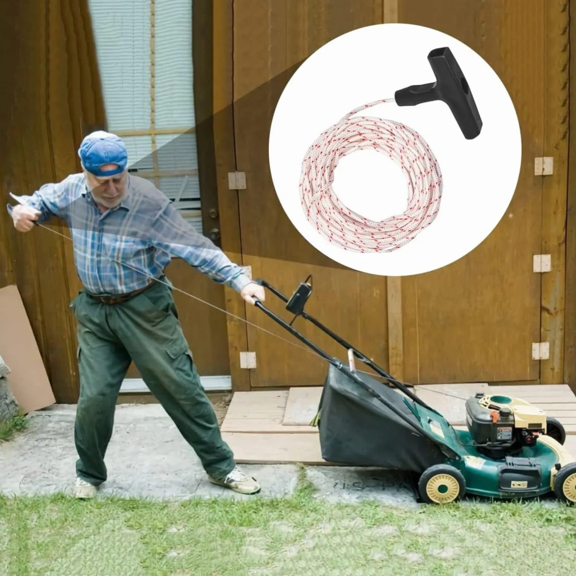 Linka rozrusznika do kosiarki, linka rozrusznika, 10 metrów, 3,0 mm, 3 mm, uchwyt rozrusznika, do kosiarki, piły łańcuchowej, obcinarki, silnika, uniwersalny