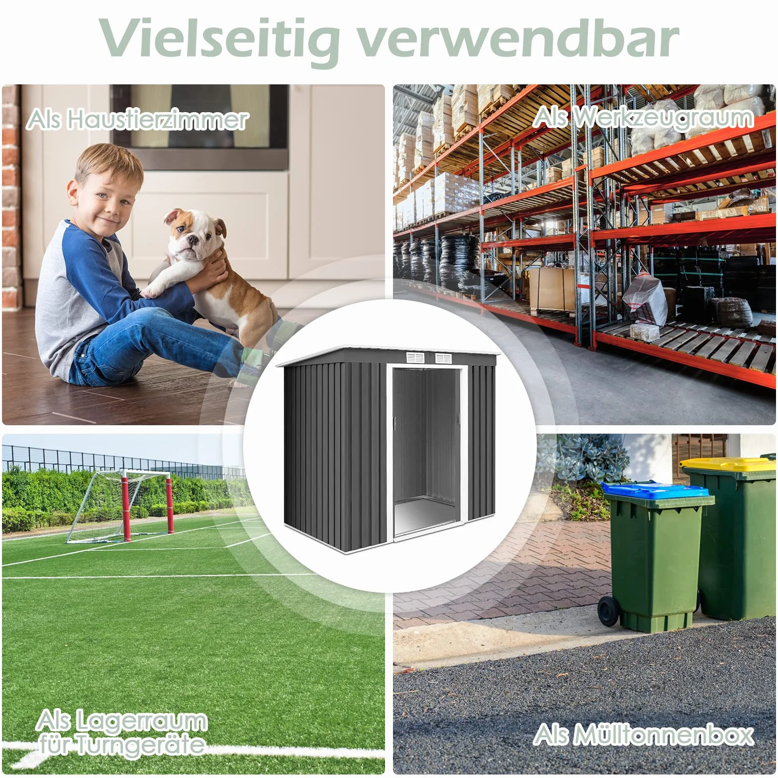 COSTWAY Metalowa Szopa Ogrodowa 213 x 130 x 173 cm 4,2 m³ z Dachem Dwuspadowym 2 Drzwiami Przesuwnymi