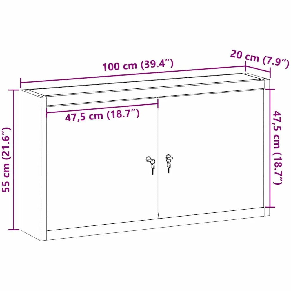 vidaXL Szafka na narzędzia z półką Czarny i szary 100 x 20 x 55 cm, Warsztatowa szafka narzędziowa, metalowa, z regulowanymi półkami, dla praktycznej organizacji i bezpieczeństwa