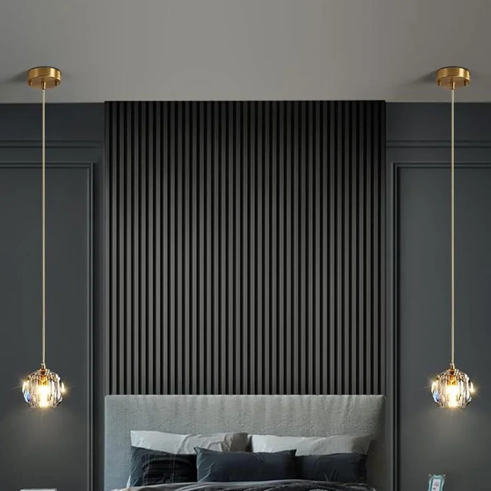 Nowoczesna pojedyncza głowica kryształowa szklana lampa wisząca LED luksusowa lampa wisząca z kutego żelaza długa linia mała lampa wisząca Nordic sypialnia nocna mały żyrandol E27