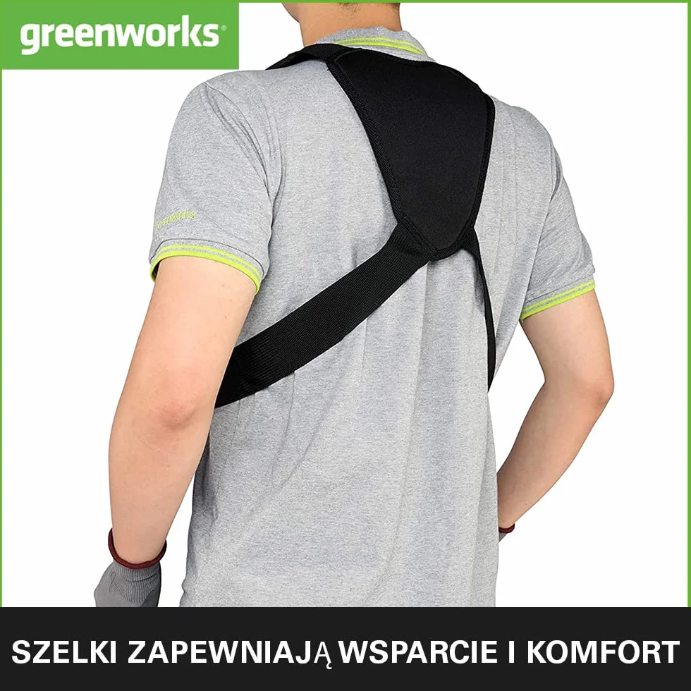 Greenworks GD40BC Akumulatorowa Kosa z Silnikiem Bezszczotkowym, Szelki, Regulowana Wysokość, 40 cm Szerokość Cięcia, 2 mm Żyłka Nylonowa lub 25 cm Ostrze BEZ Baterii 40V i Ładowarki