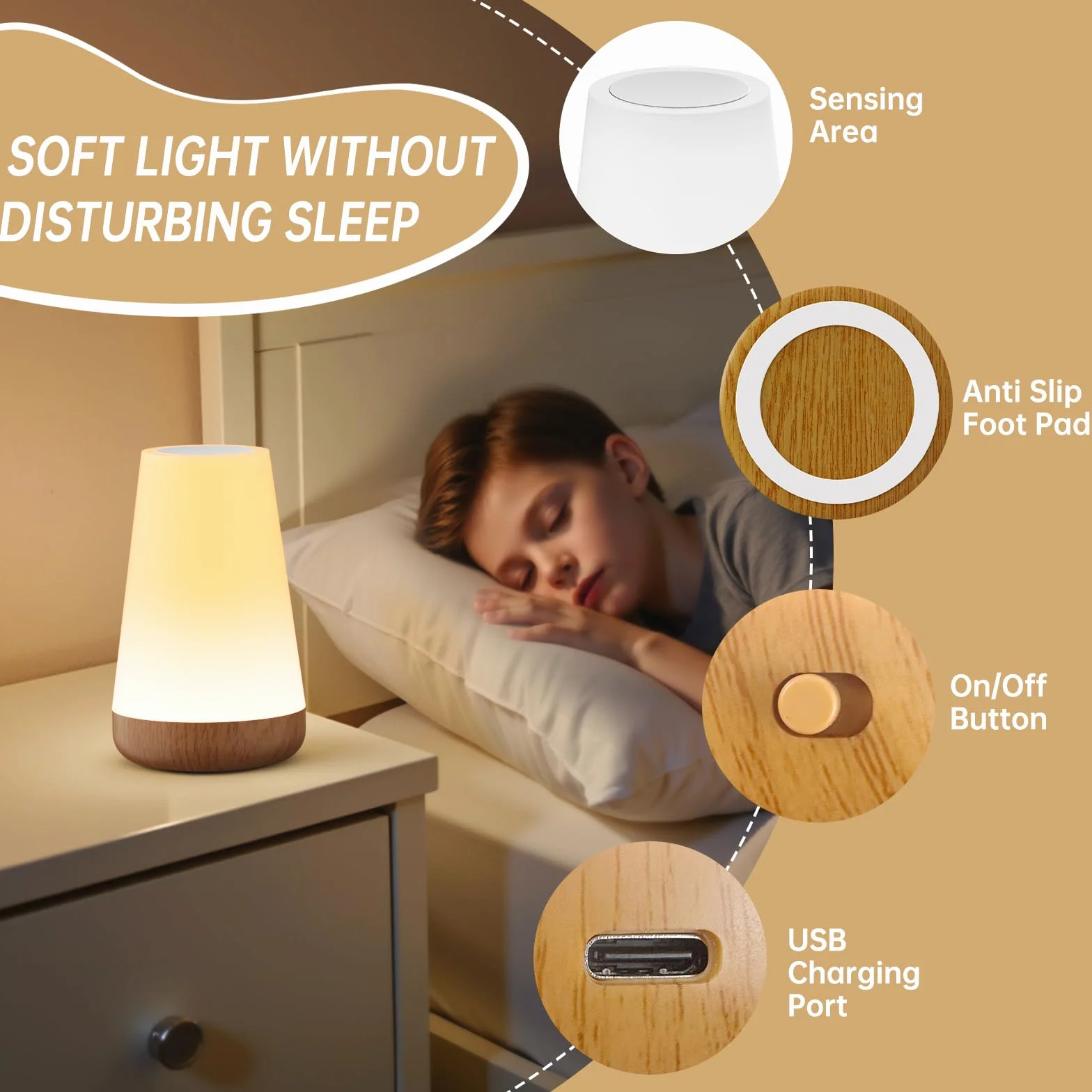 Lampka Nocna Led, Taipow Regulowana Dotykowa Lampa Stołowa z Pilotem Zdalnego Sterowania i 13 Kolorów i 3 Tryby, Lampki Nocne dla Dzieci do Sypialni/Salonu, ładowanie USB