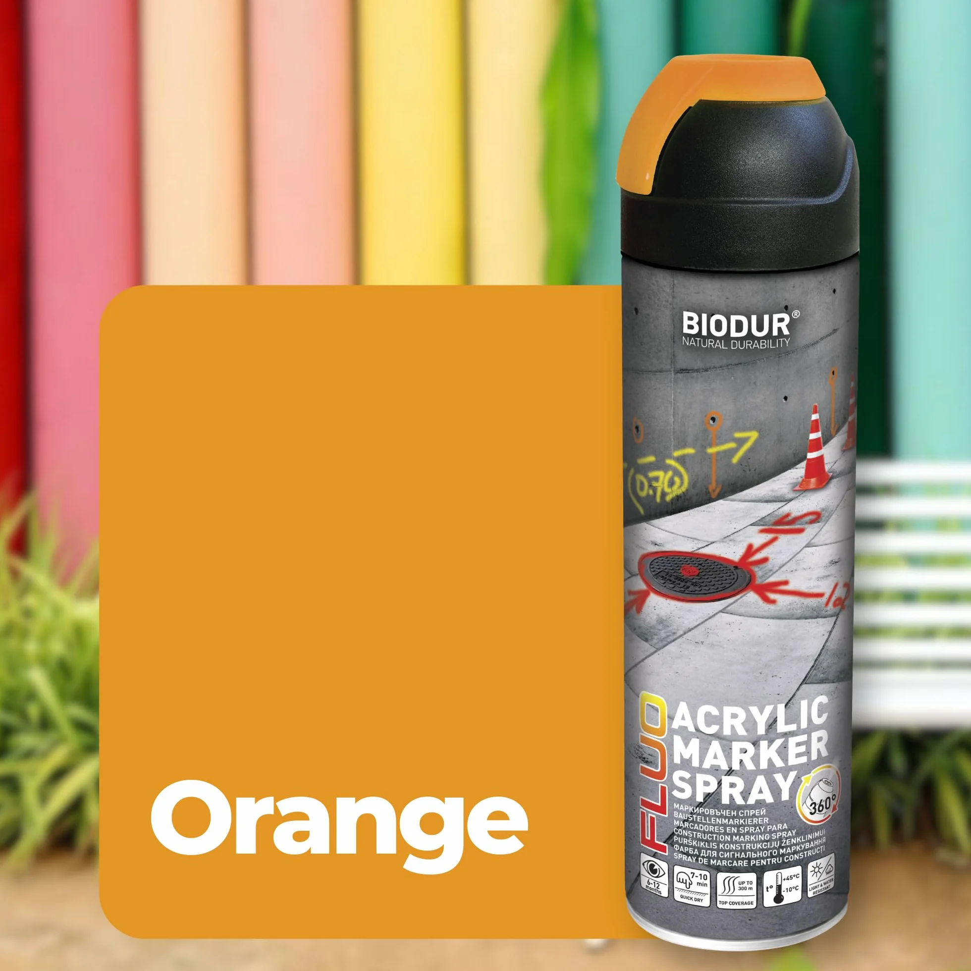 500 ml Biodur znacznik budowlany spray do znakowania farba sygnalizacyjna spray do oznakowania kolor pomarańczowy