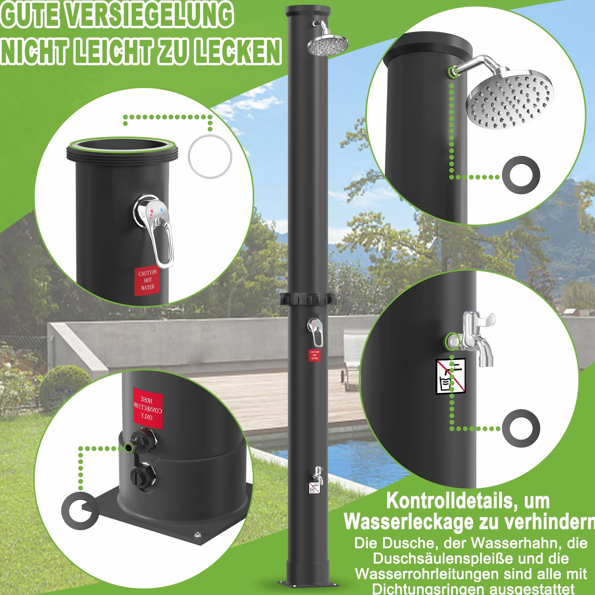 XMTECH Prysznic solarny 40 l ogrodowy z deszczownicą 360° 216 cm