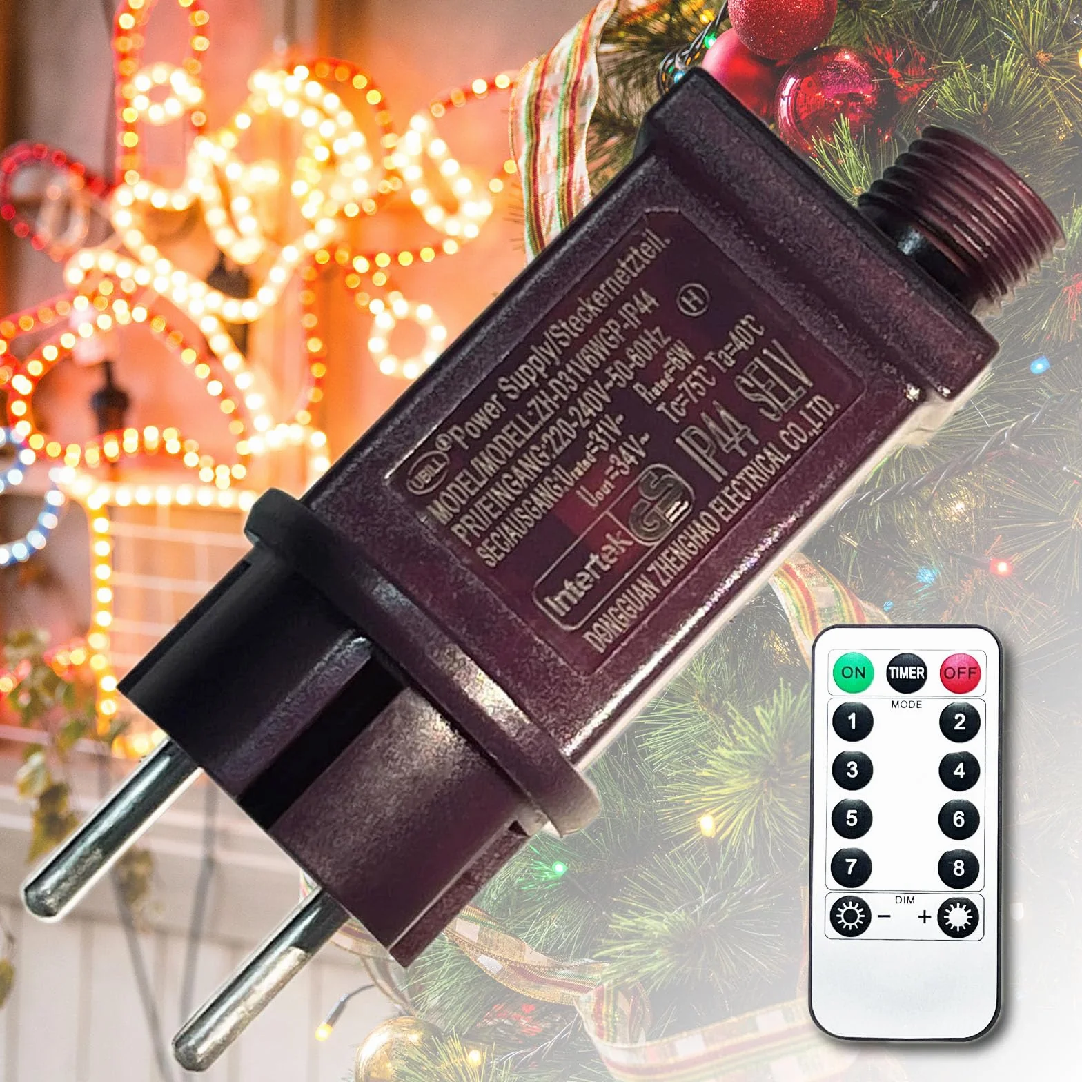 AIFIZO zasilacz sieciowy 31 V LED do oświetlenia bożonarodzeniowego, IP44, zasilacz z pilotem zdalnego sterowania do niskiego napięcia adaptera LED, łańcuch świetlny, zasilacz sieciowy, 8