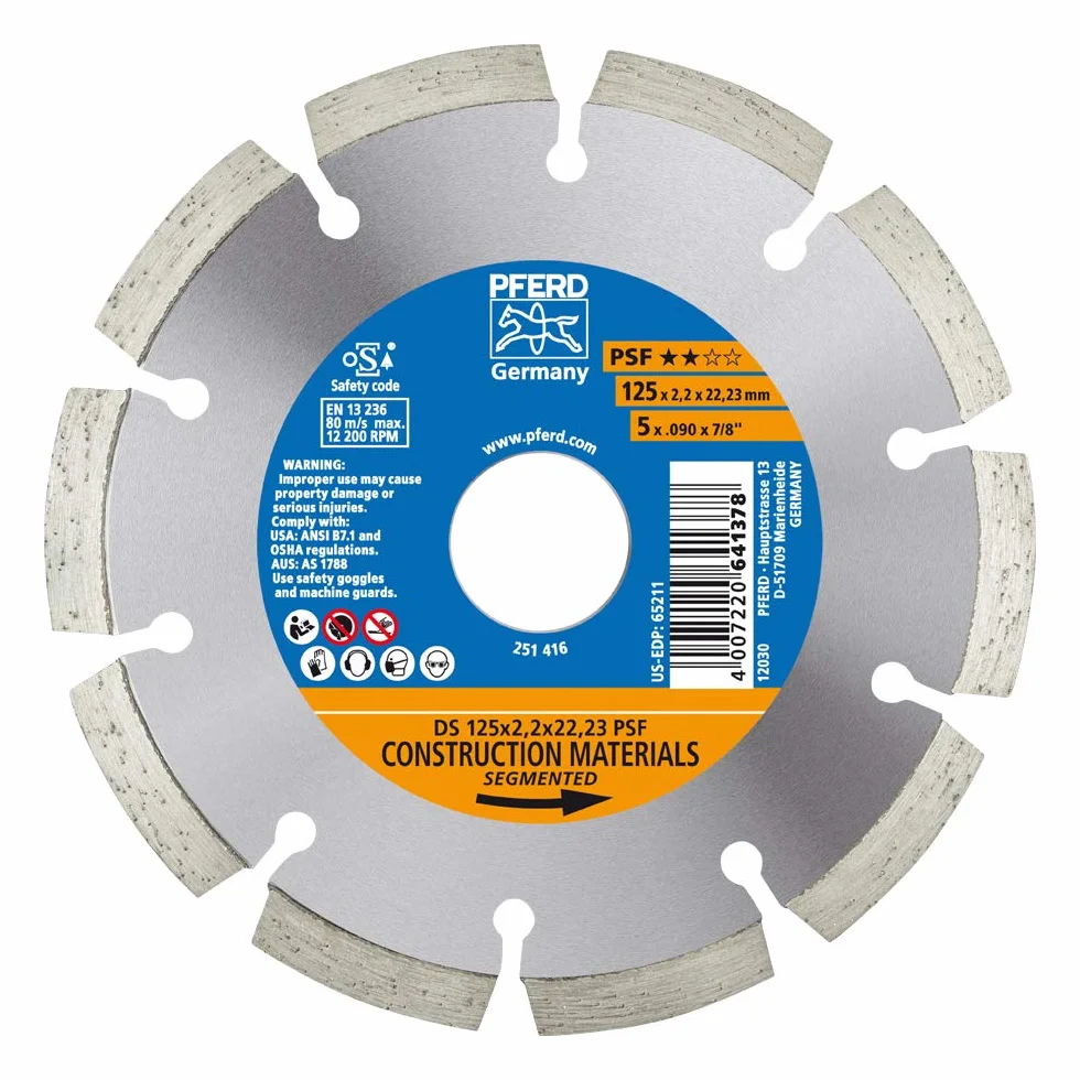 Pferd 68012221 diamentowa tarcza tnąca PSF | 125 x 2,2 x 22,23 mm | Segmentowana krawędź do szybkiego cięcia, 125 mm x 2,2 mm