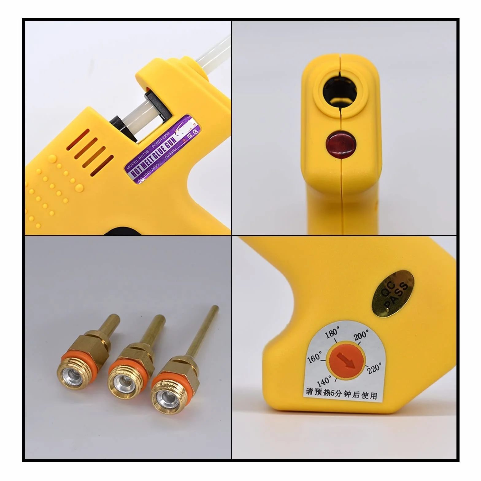 Pistolet do Kleju, Profesjonalny pistolet do klejenia na gorąco 250W regulowana temperatura wysokiej mocy zestaw pistoletów silikonowych za pomocą 11MM klej w sztyfcie 2.0MM dysza miedziana(Set-1)