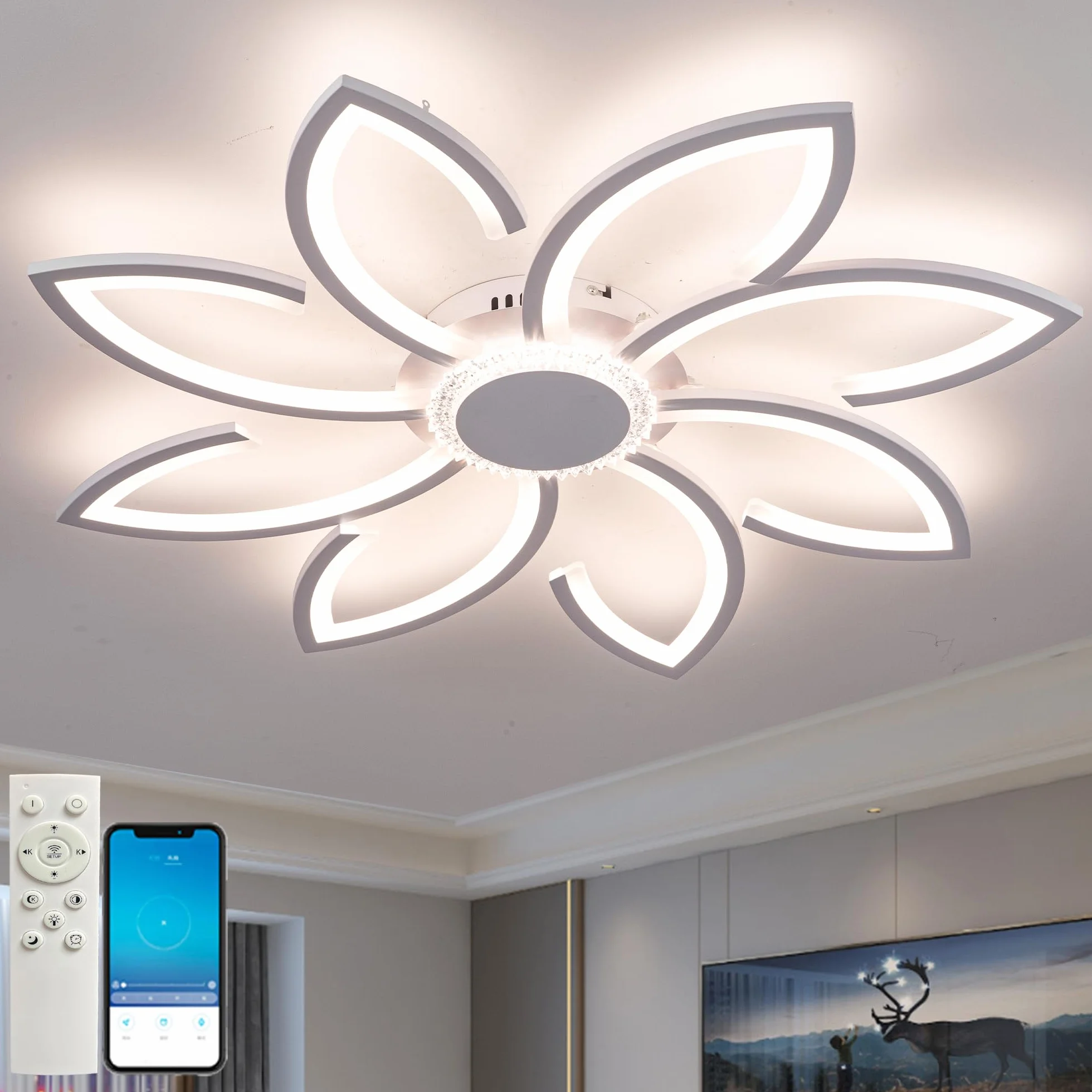 7200 Lumenów Lampy Sufitowe Salon Kwiat Nowoczesne Żyrandole Ledowe Lampa Sufitowa 3000K-6000K Ściemnialna Funkcja Pamięci Oświetlenie Sufitowe Miękkie Światło 72W Odpowiednie Do Sypialni