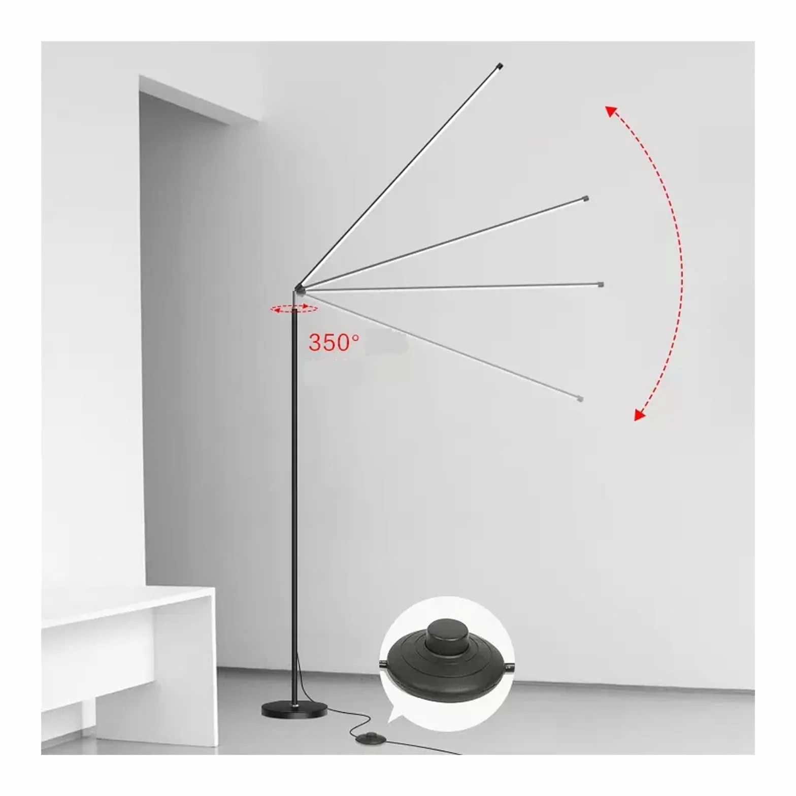 lampa podłogowa Lampa podłogowa LED Super jasny salon Sypialnia Lampka nocna stojąca na biurko Lampka podłogowa do czytania Biała czarna lampa podłogowa (bez źródła światła) do salonu(Czarny,150cm*100