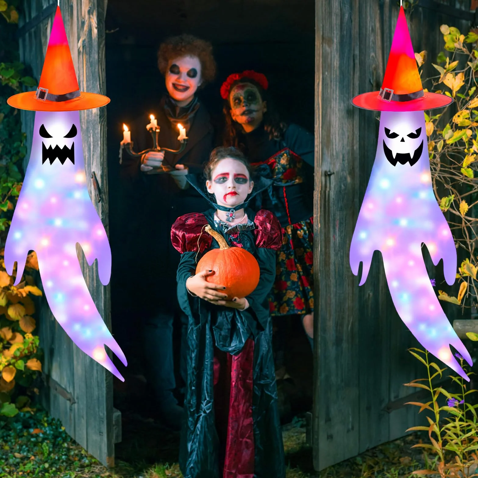 Dekoracja na Halloween wiatraki z 200 cm LED flaga ducha skarpety przeciwwiatrowe 2 sztuki